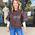 Utility Shirt Jacket - Espresso-200 Fashion Blouses-GLAM-July & June Women's Fashion Boutique Located in San Antonio, Texas
