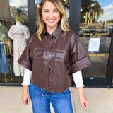 Utility Shirt Jacket - Espresso-200 Fashion Blouses-GLAM-July & June Women's Fashion Boutique Located in San Antonio, Texas