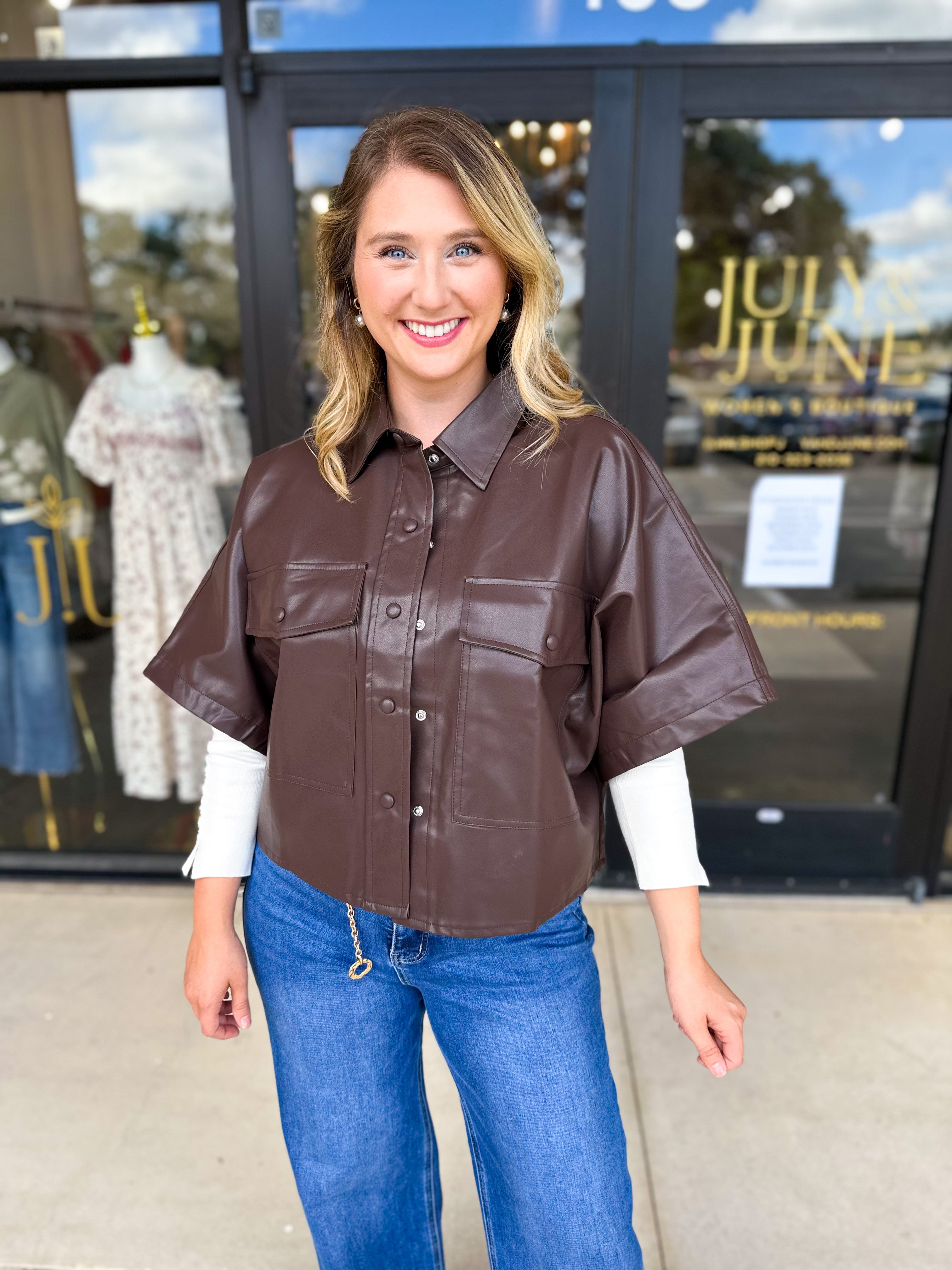 Utility Shirt Jacket - Espresso-200 Fashion Blouses-GLAM-July & June Women's Fashion Boutique Located in San Antonio, Texas