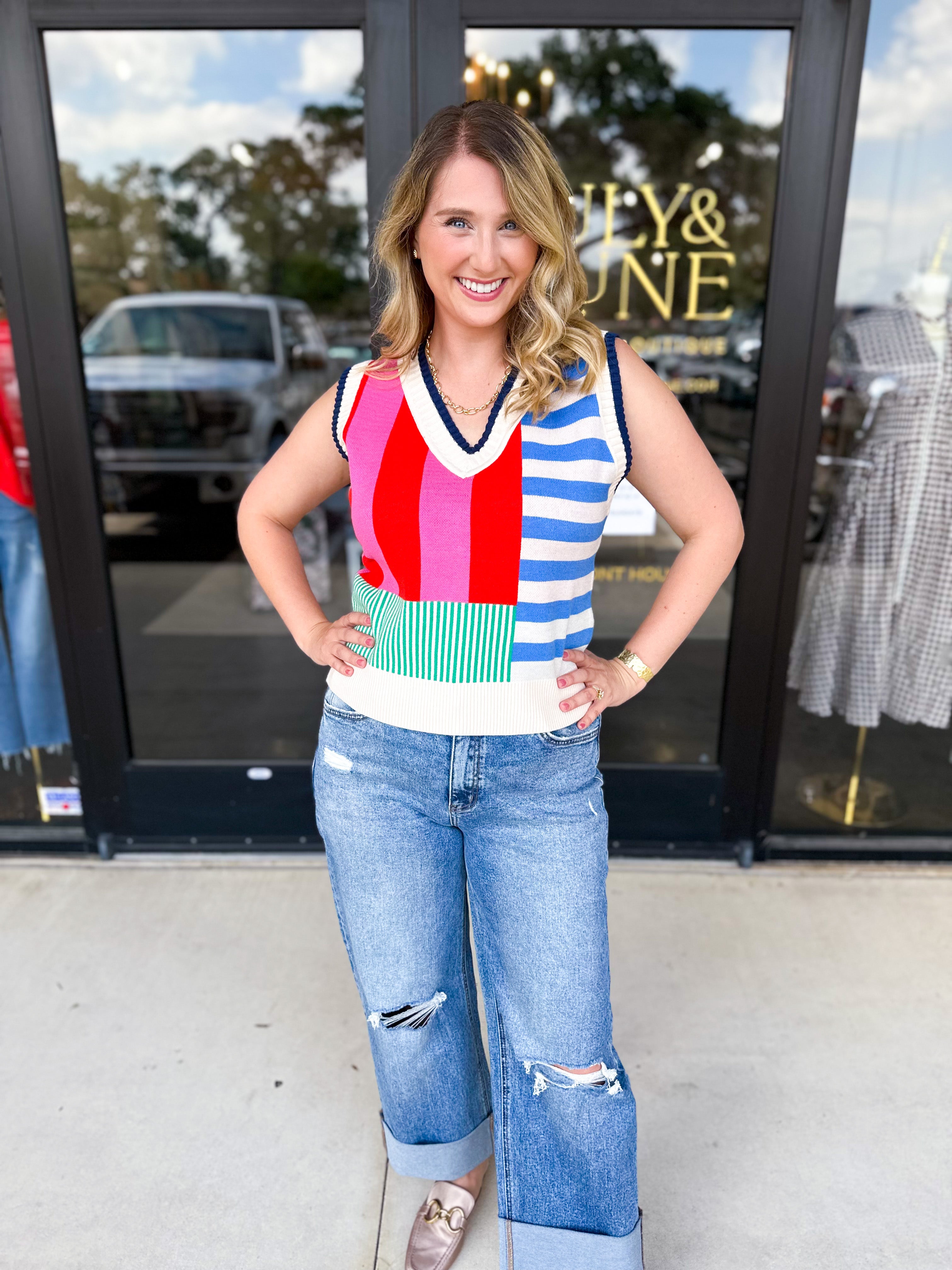 THML - Sleeveless Colorful Sweater Top-230 Sweaters/Cardis-THML-July & June Women's Fashion Boutique Located in San Antonio, Texas