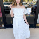 Sutton Off The Shoulder Midi Dress-500 Midi-FLYING TOMATO-July & June Women's Fashion Boutique Located in San Antonio, Texas