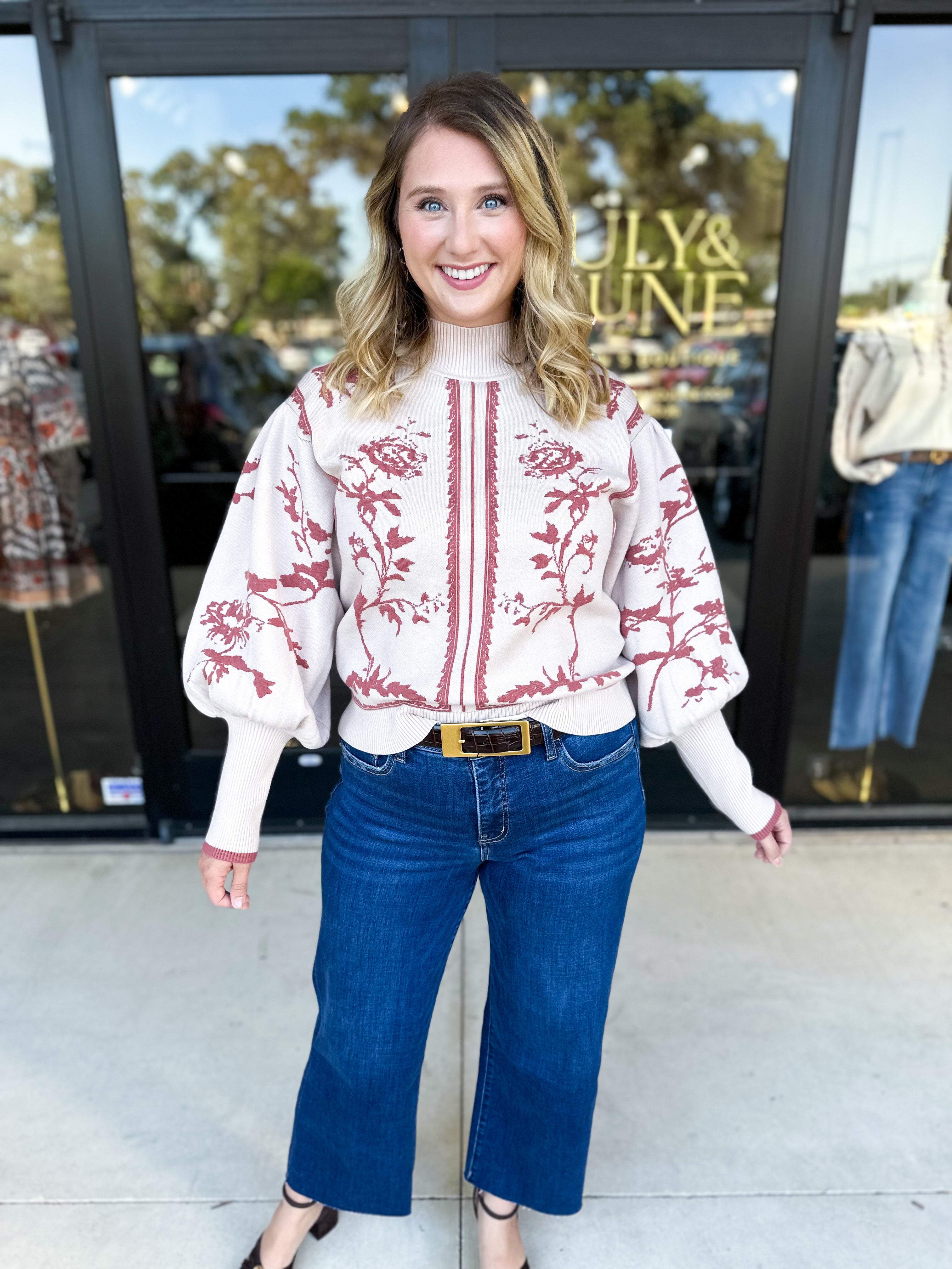 The Vintage Floral Sweater - Cream-230 Sweaters/Cardis-FATE-July & June Women's Fashion Boutique Located in San Antonio, Texas
