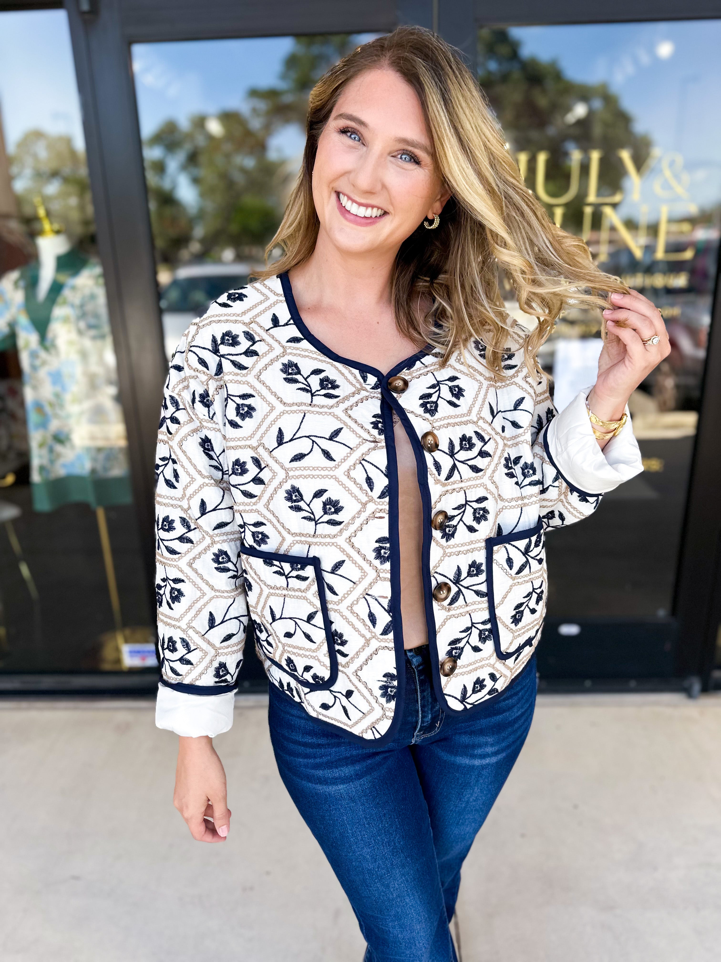 Lucy Quilt Jacket-600 Outerwear-ENTRO-July & June Women's Fashion Boutique Located in San Antonio, Texas