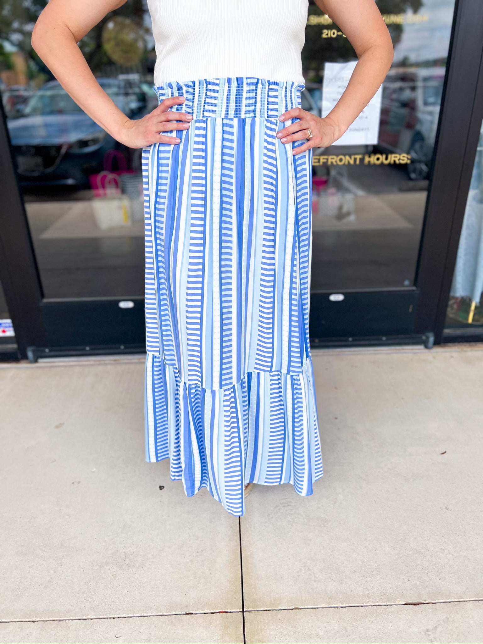 Mary Square - Blue Skylar Midi Skirt-410 Shorts/Skirts-MARY SQUARE-July & June Women's Fashion Boutique Located in San Antonio, Texas