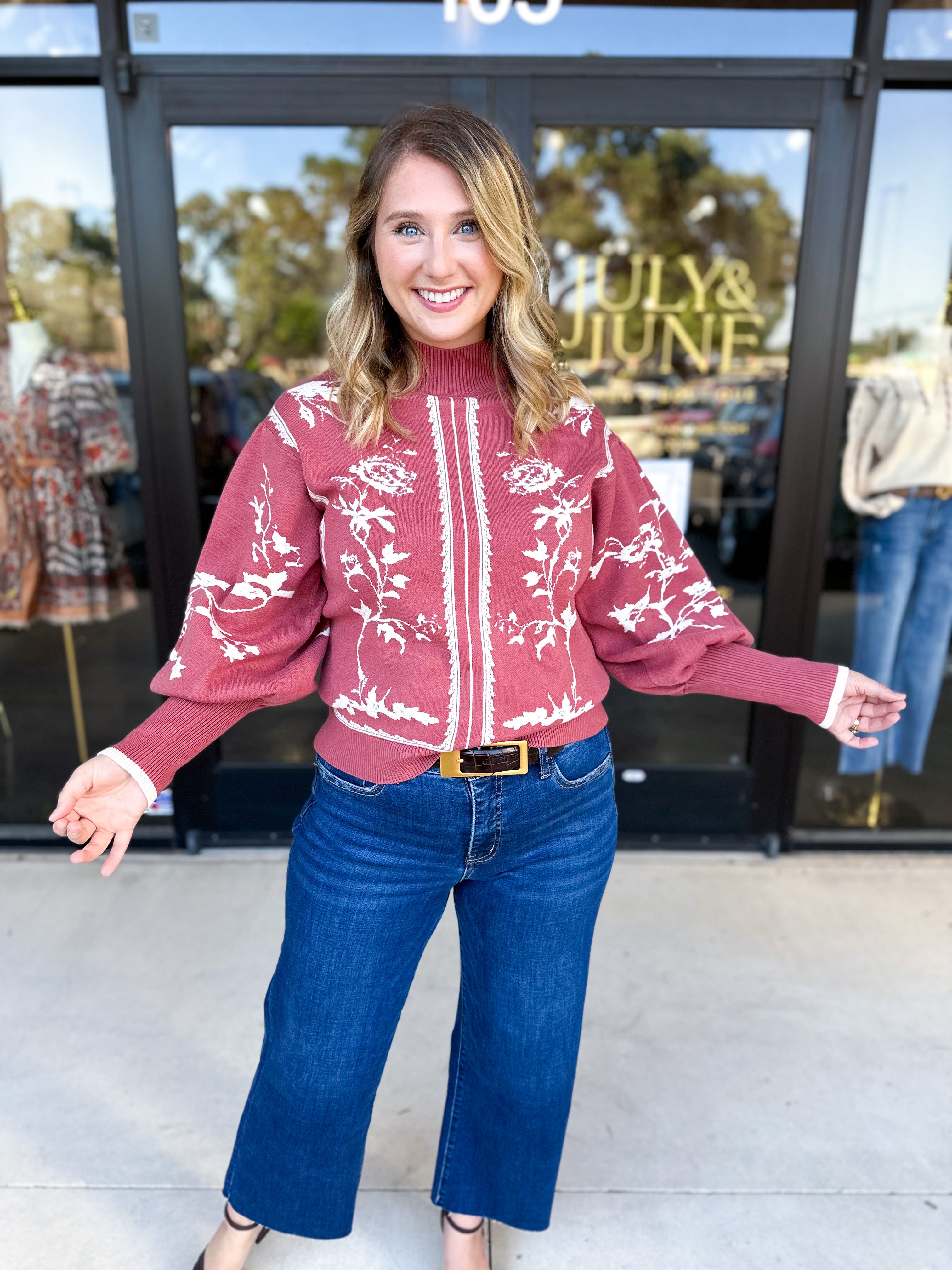 The Vintage Floral Sweater - Rose-230 Sweaters/Cardis-FATE-July & June Women's Fashion Boutique Located in San Antonio, Texas