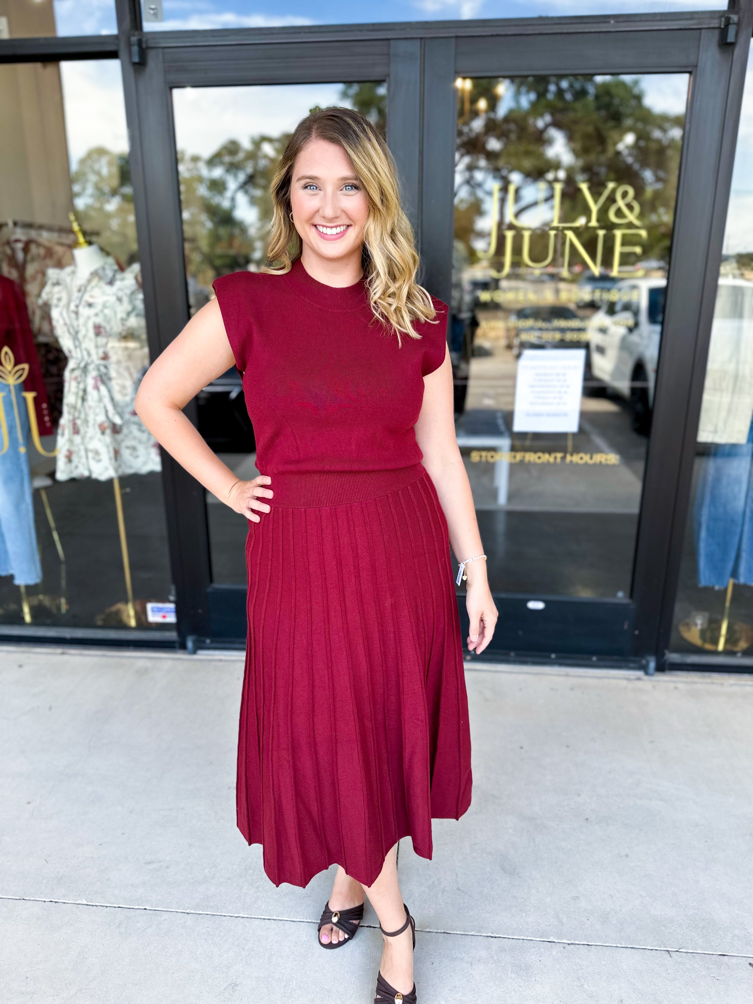 THML - Burgundy Knit Midi Dress-500 Midi-THML-July & June Women's Fashion Boutique Located in San Antonio, Texas