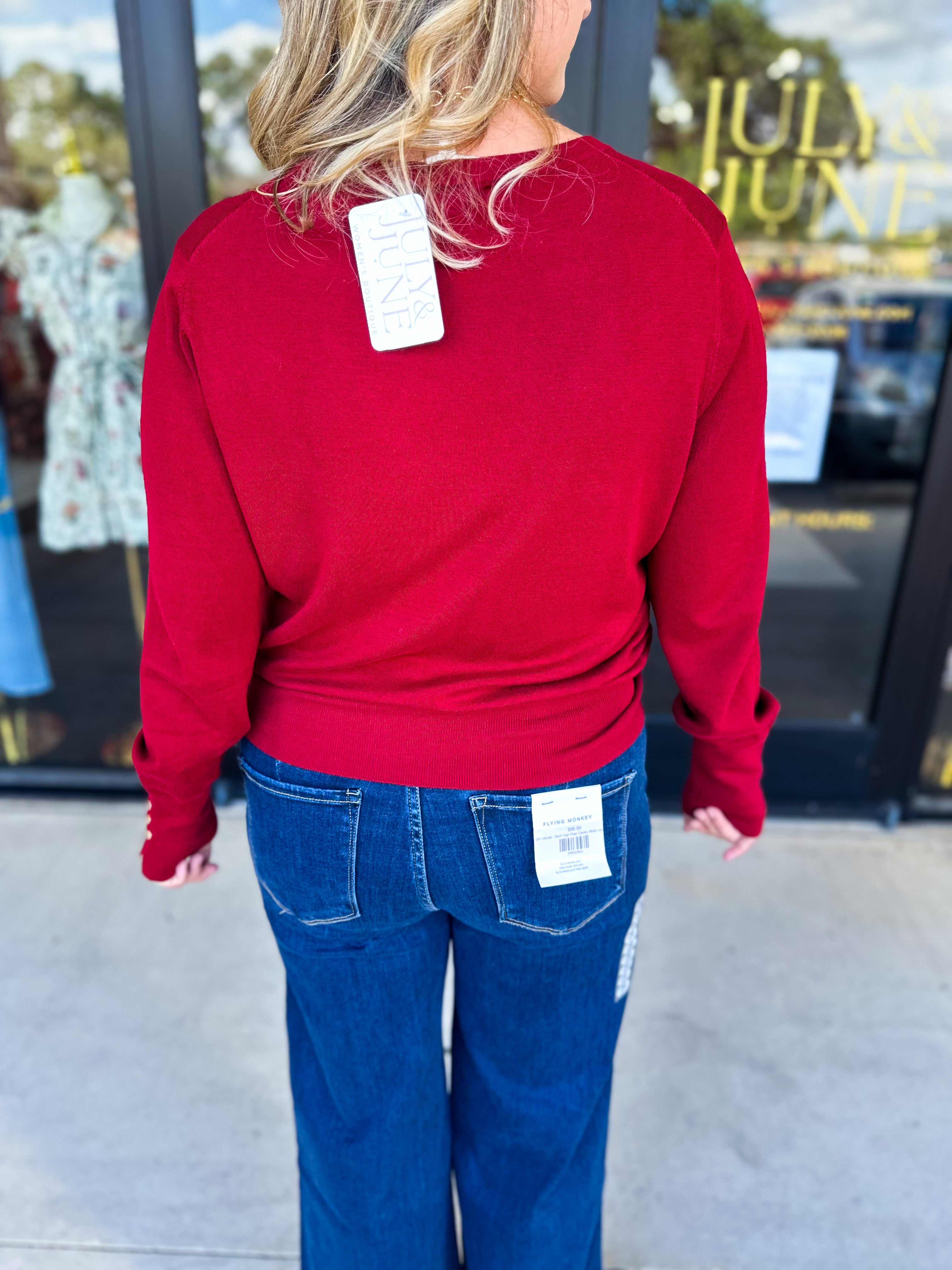 Long Sleeve Sweater Top - Crimson-230 Sweaters/Cardis-ENTRO-July & June Women's Fashion Boutique Located in San Antonio, Texas