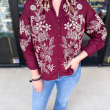 Elara Embroidered Blouse - Burgundy-200 Fashion Blouses-ENTRO-July & June Women's Fashion Boutique Located in San Antonio, Texas