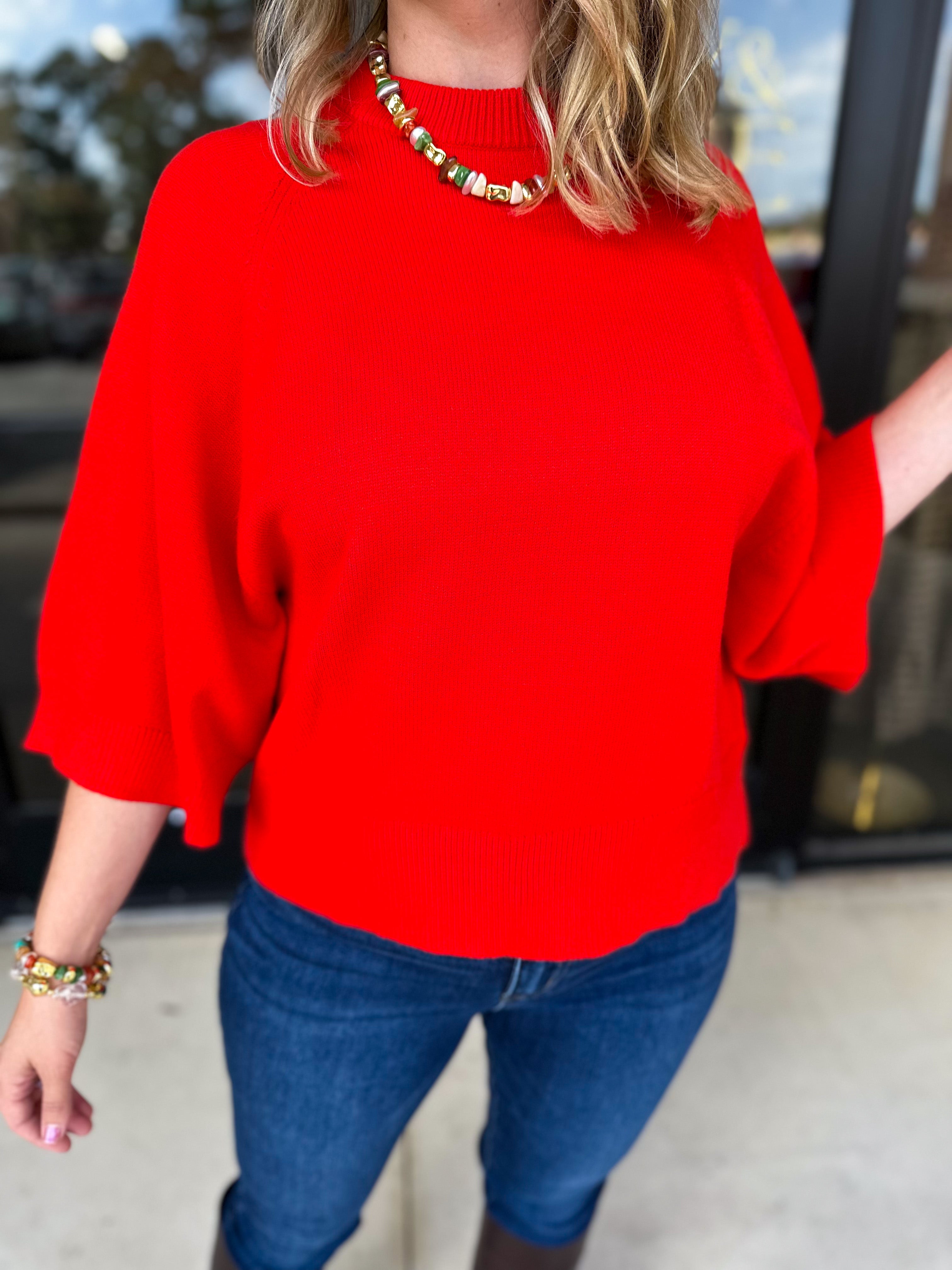 The Eva Sweater - Red-200 Fashion Blouses-JODIFL-July & June Women's Fashion Boutique Located in San Antonio, Texas
