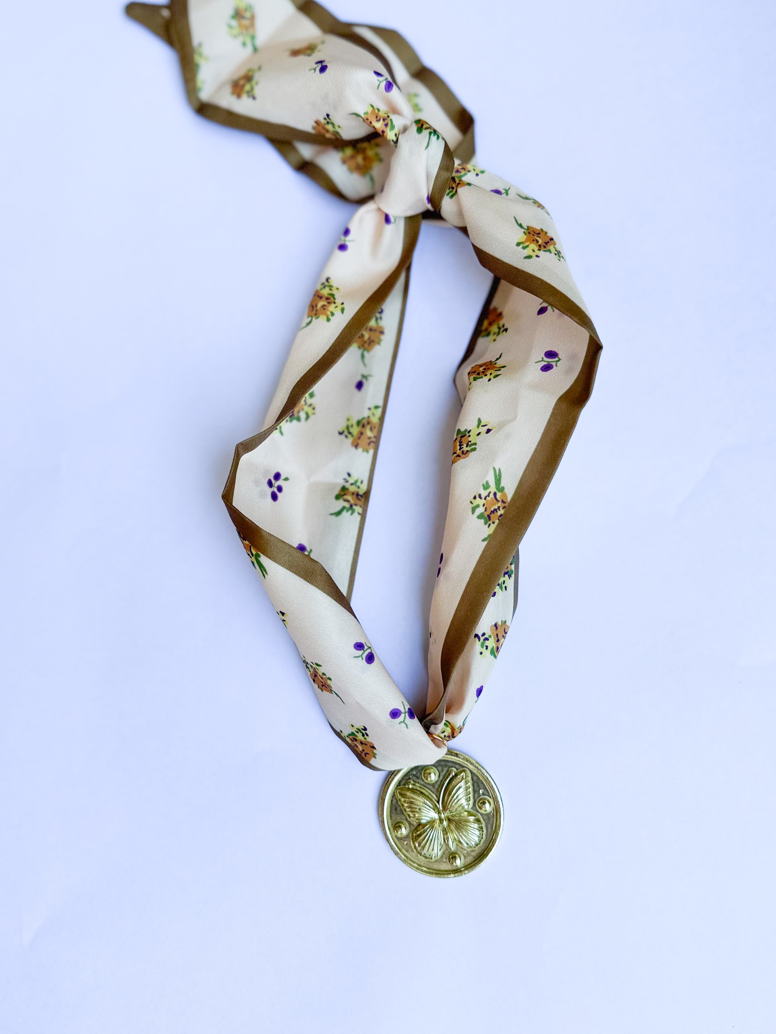 Scarf Necklace - Butterfly Tan Floral-110 Jewelry & Hair-HART DESIGNS-July & June Women's Fashion Boutique Located in San Antonio, Texas