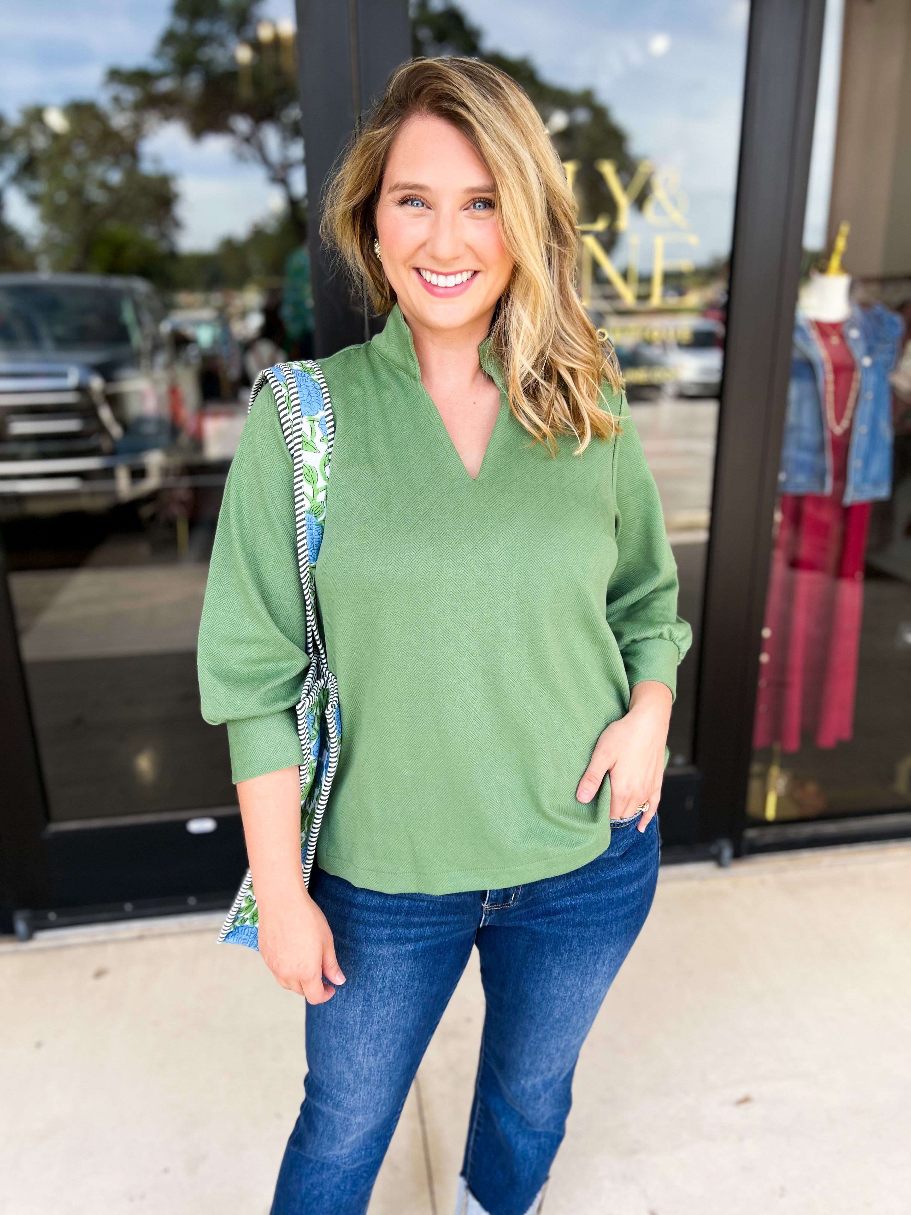 Mary Square - Jocelyn Blouse - Green-200 Fashion Blouses-MARY SQUARE-July & June Women's Fashion Boutique Located in San Antonio, Texas