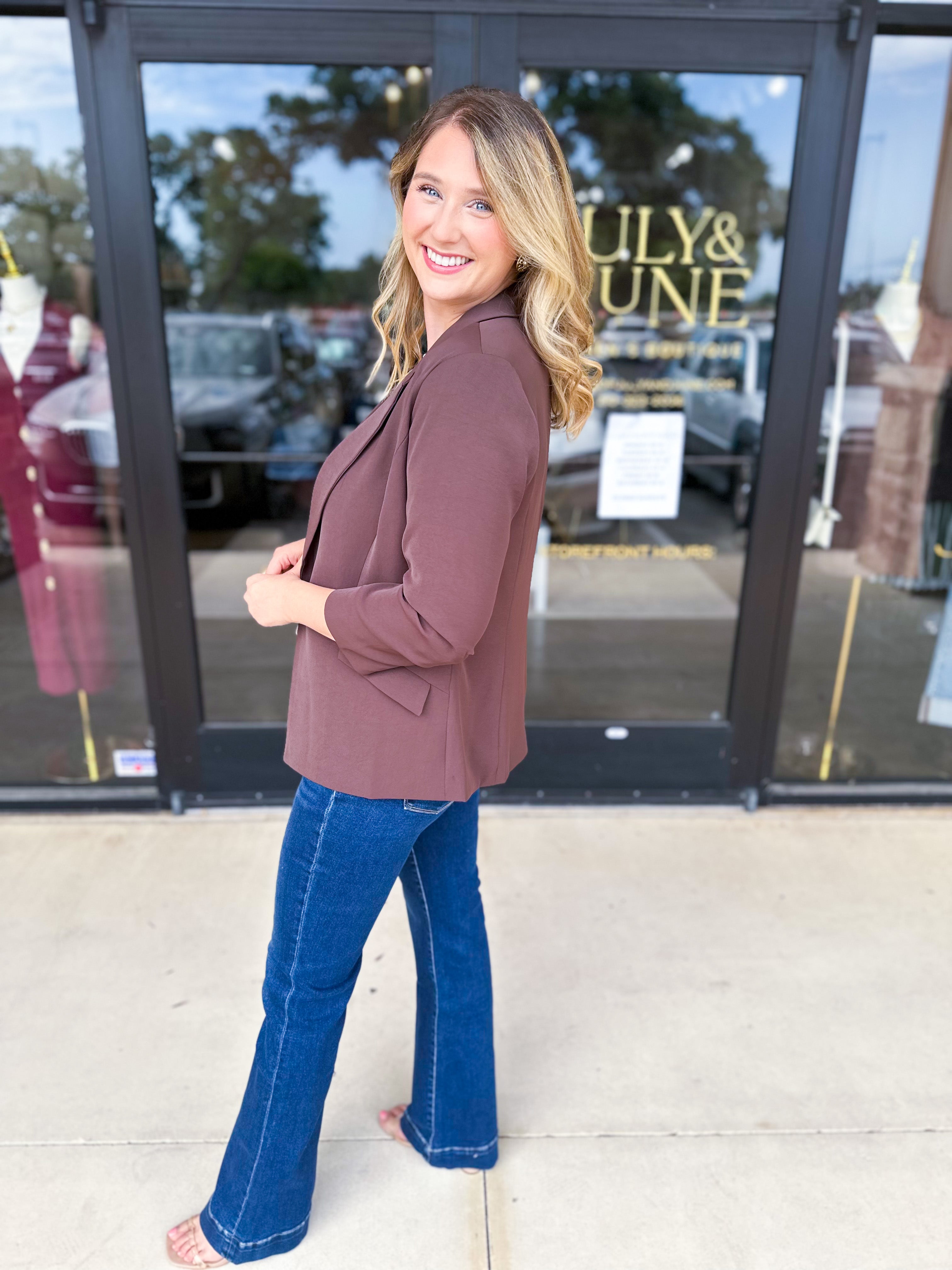 The Blair Blazer - Espresso-600 Outerwear-SKIES ARE BLUE-July & June Women's Fashion Boutique Located in San Antonio, Texas
