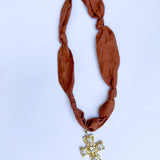Scarf Necklace - Pumpkin Gold Cross-110 Jewelry & Hair-HART DESIGNS-July & June Women's Fashion Boutique Located in San Antonio, Texas
