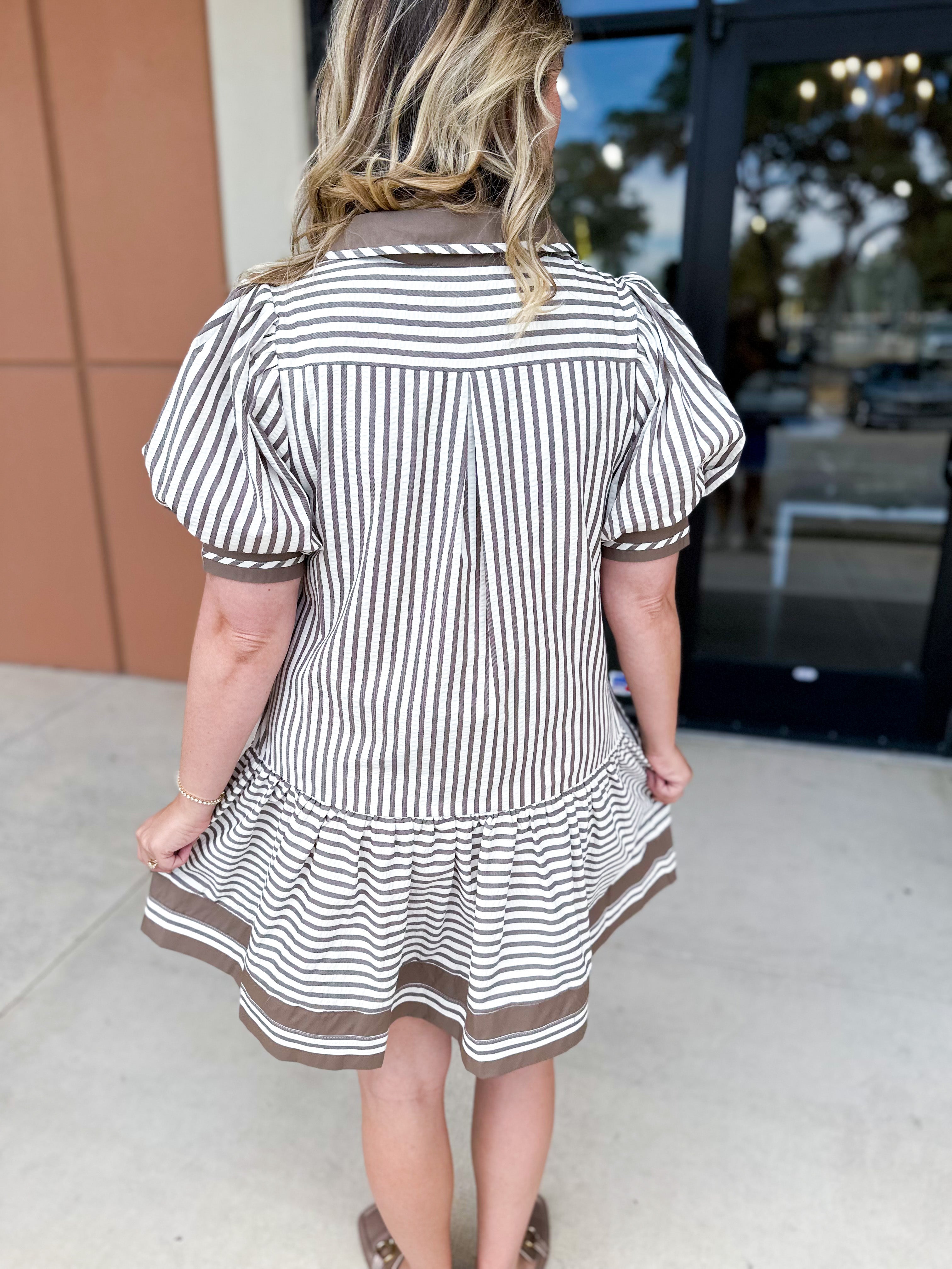 Mocha Stripe Mini Dress-510 Mini-ENTRO-July & June Women's Fashion Boutique Located in San Antonio, Texas