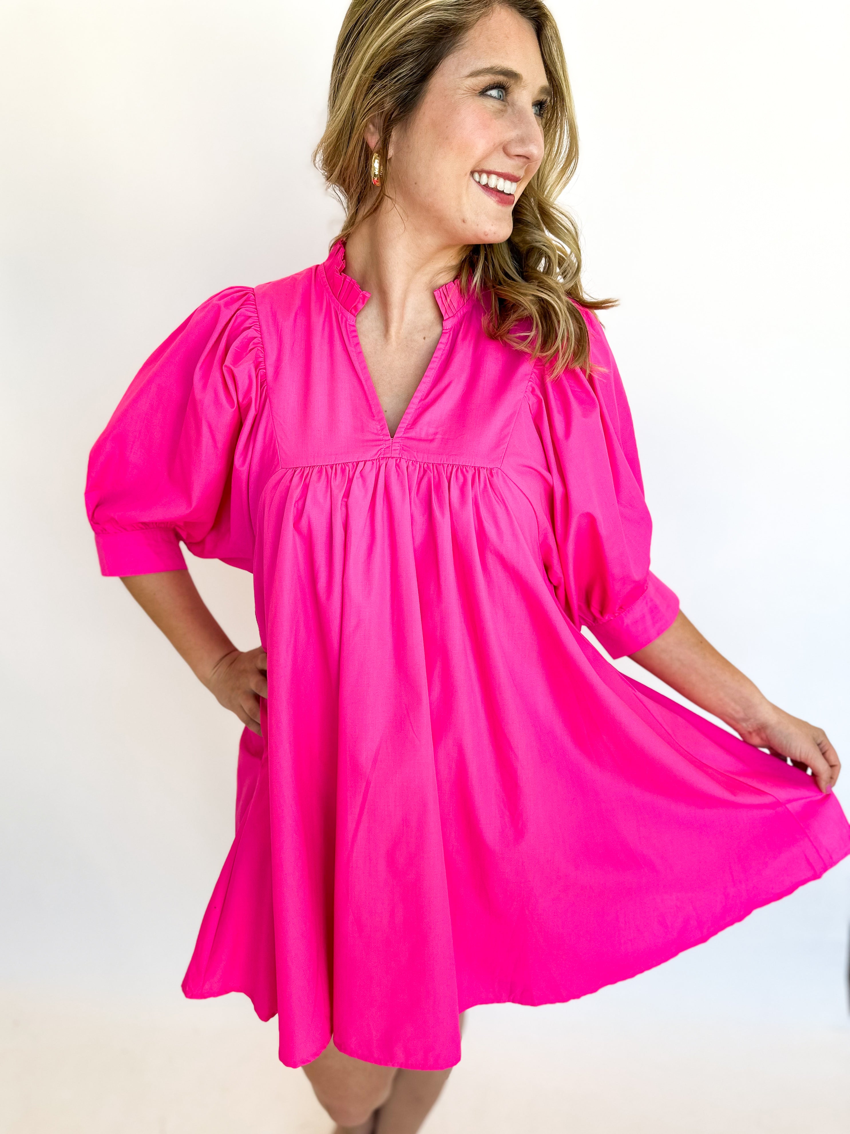 Hot Pink Prep Mini Dress-510 Mini-ENTRO-July & June Women's Fashion Boutique Located in San Antonio, Texas