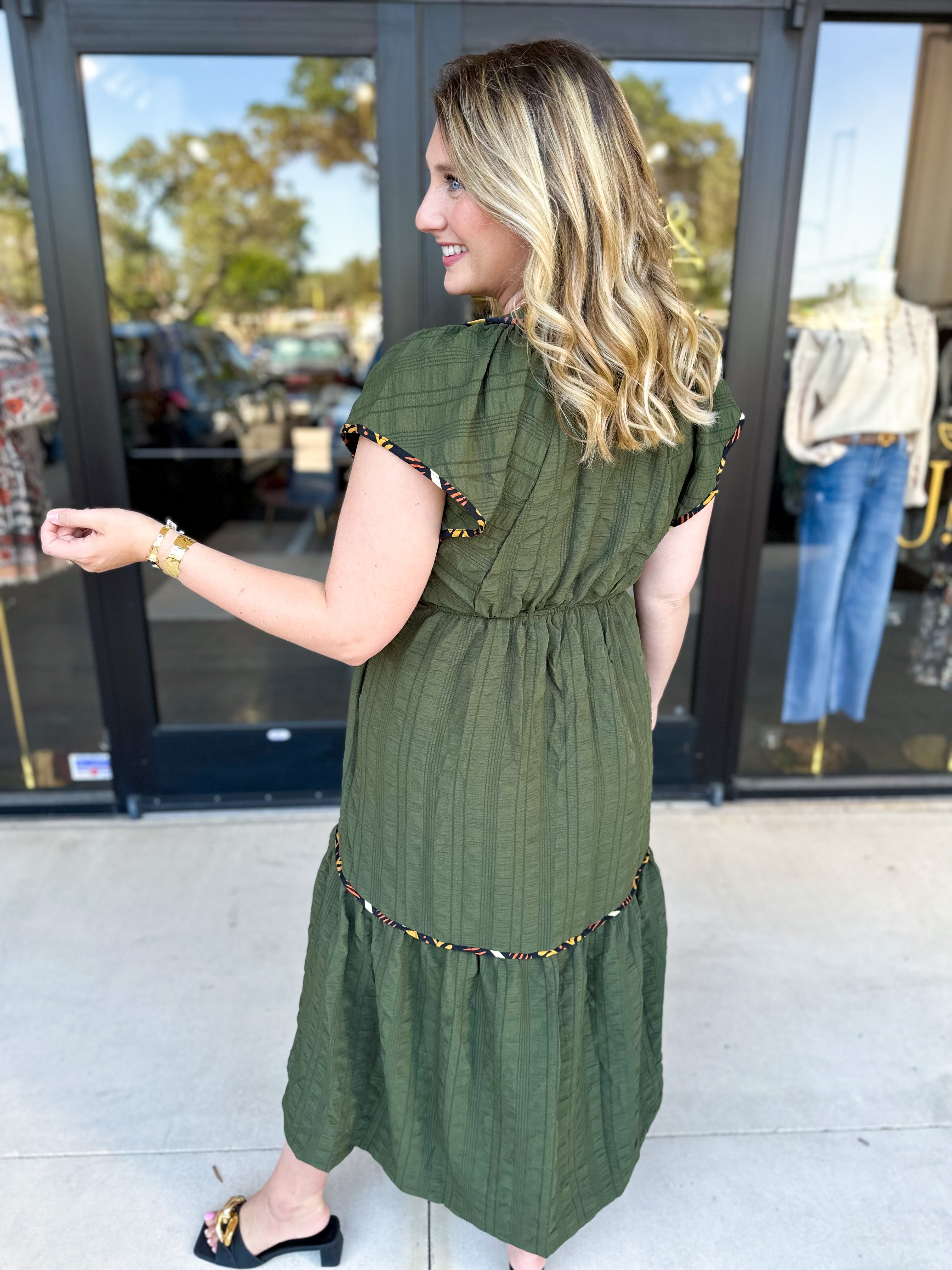 THML - Dark Olive Midi Dress-500 Midi-THML-July & June Women's Fashion Boutique Located in San Antonio, Texas