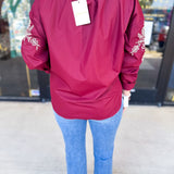 Elara Embroidered Blouse - Burgundy-200 Fashion Blouses-ENTRO-July & June Women's Fashion Boutique Located in San Antonio, Texas