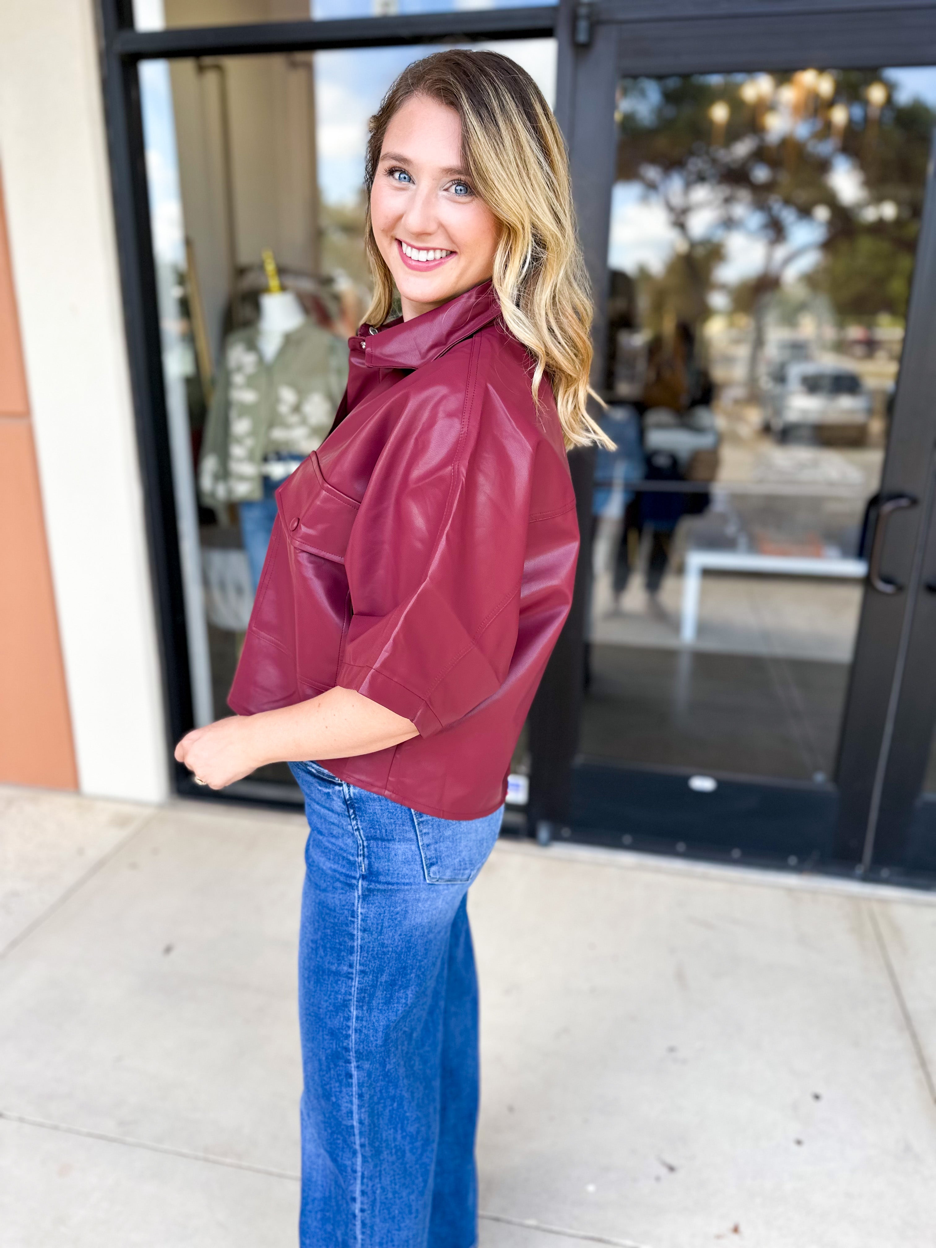 Utility Shirt Jacket - Wine-200 Fashion Blouses-GLAM-July & June Women's Fashion Boutique Located in San Antonio, Texas