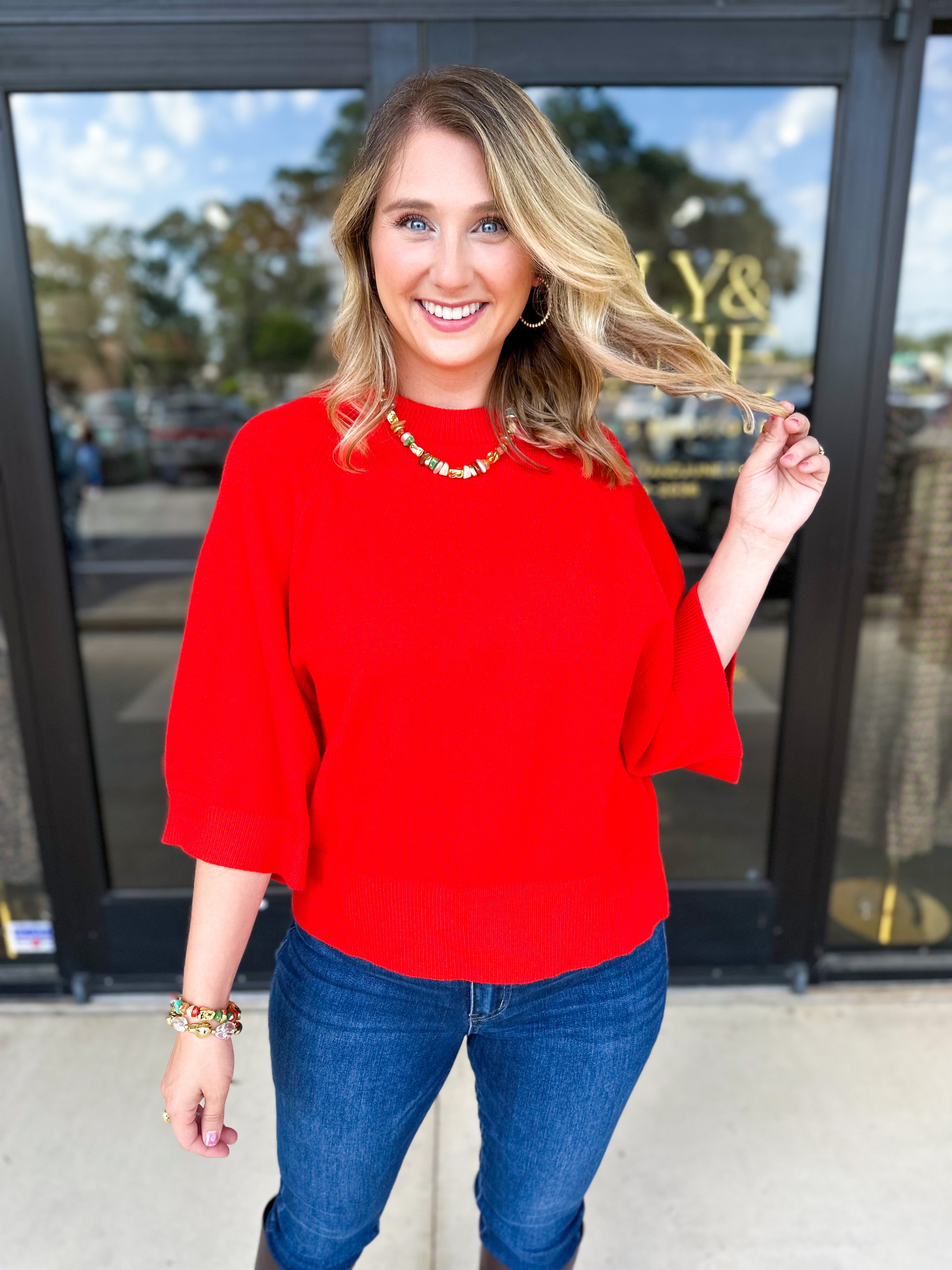 The Eva Sweater - Red-200 Fashion Blouses-JODIFL-July & June Women's Fashion Boutique Located in San Antonio, Texas