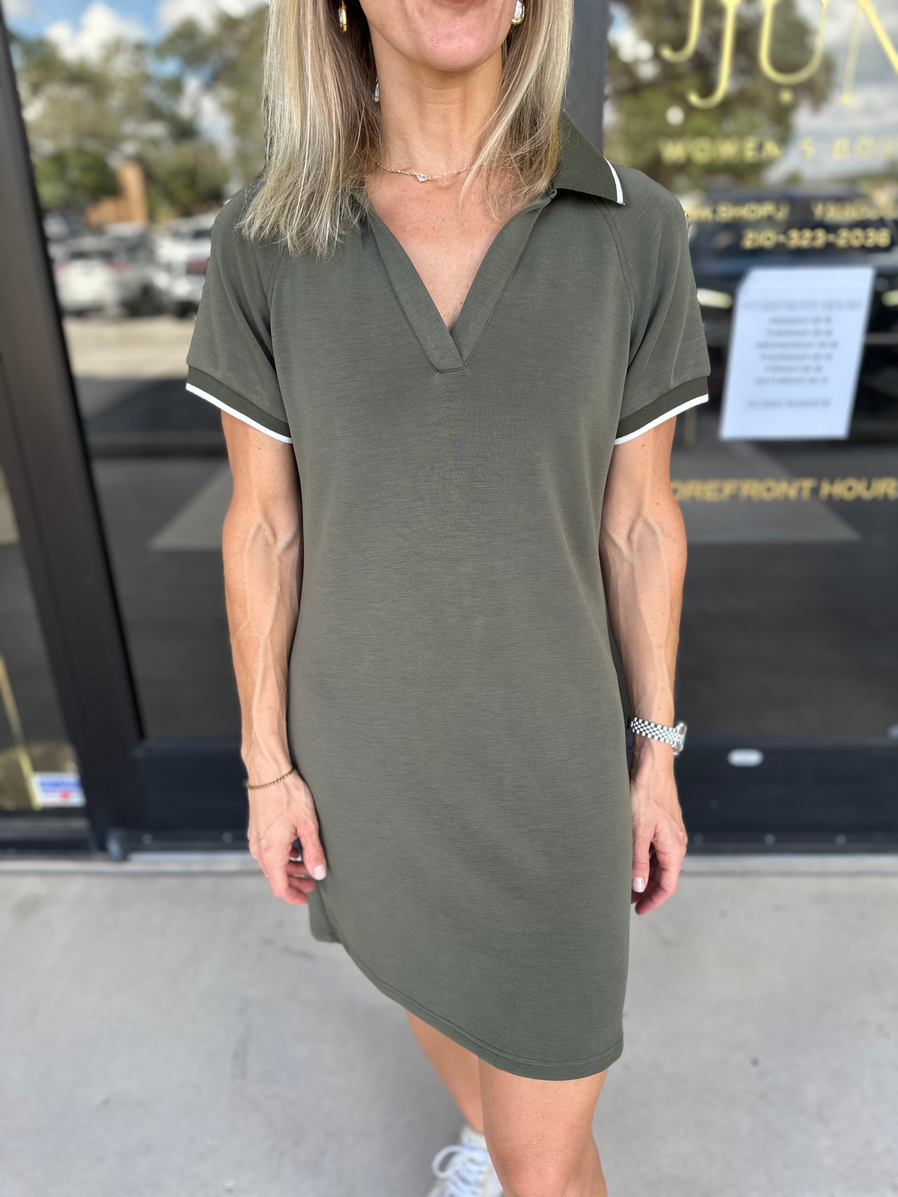 Modal Athletic Mini Dress - Olive-510 Mini-SKIES ARE BLUE-July & June Women's Fashion Boutique Located in San Antonio, Texas