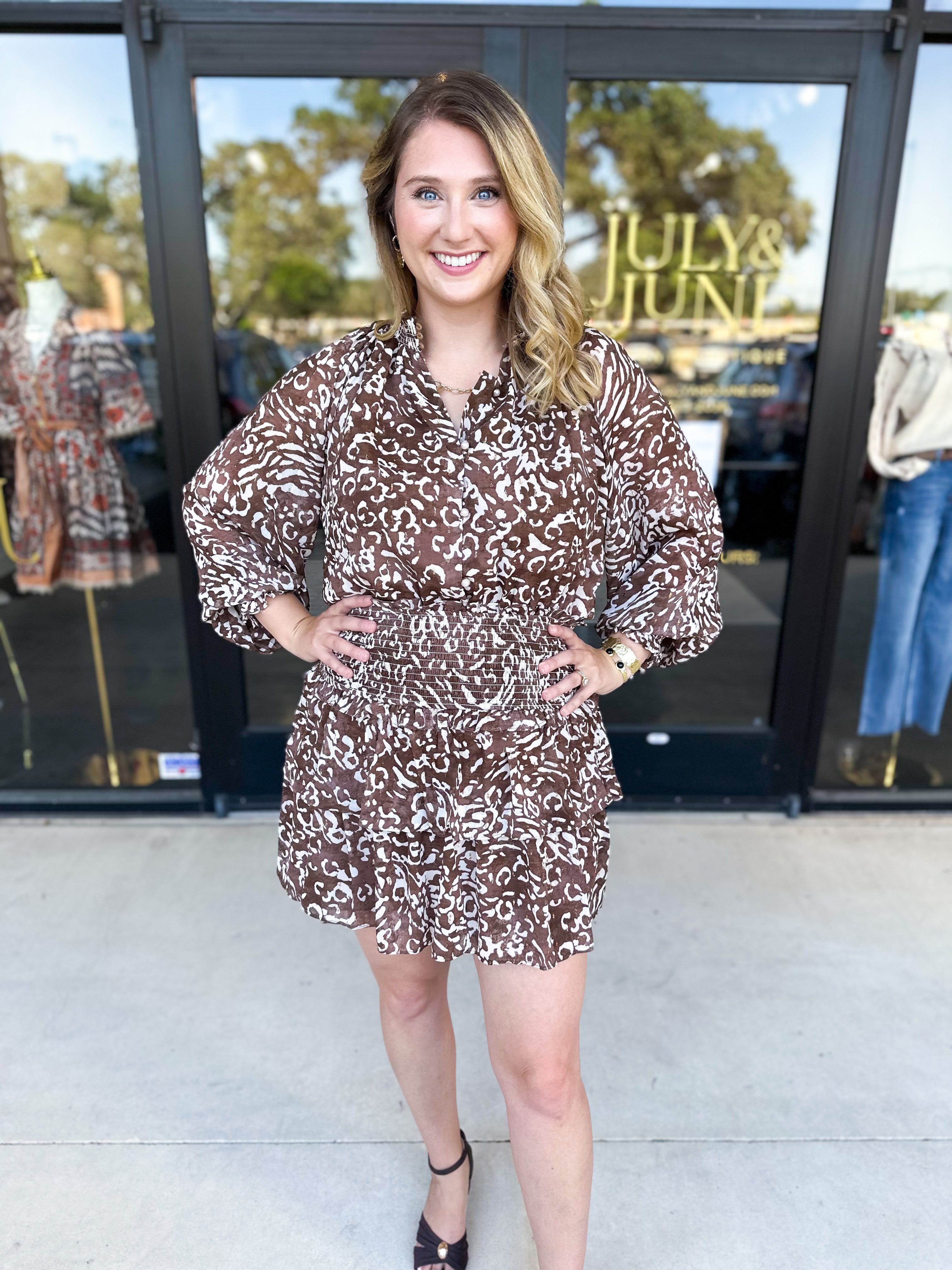 Brown Leopard Mini Dress-510 Mini-FATE-July & June Women's Fashion Boutique Located in San Antonio, Texas