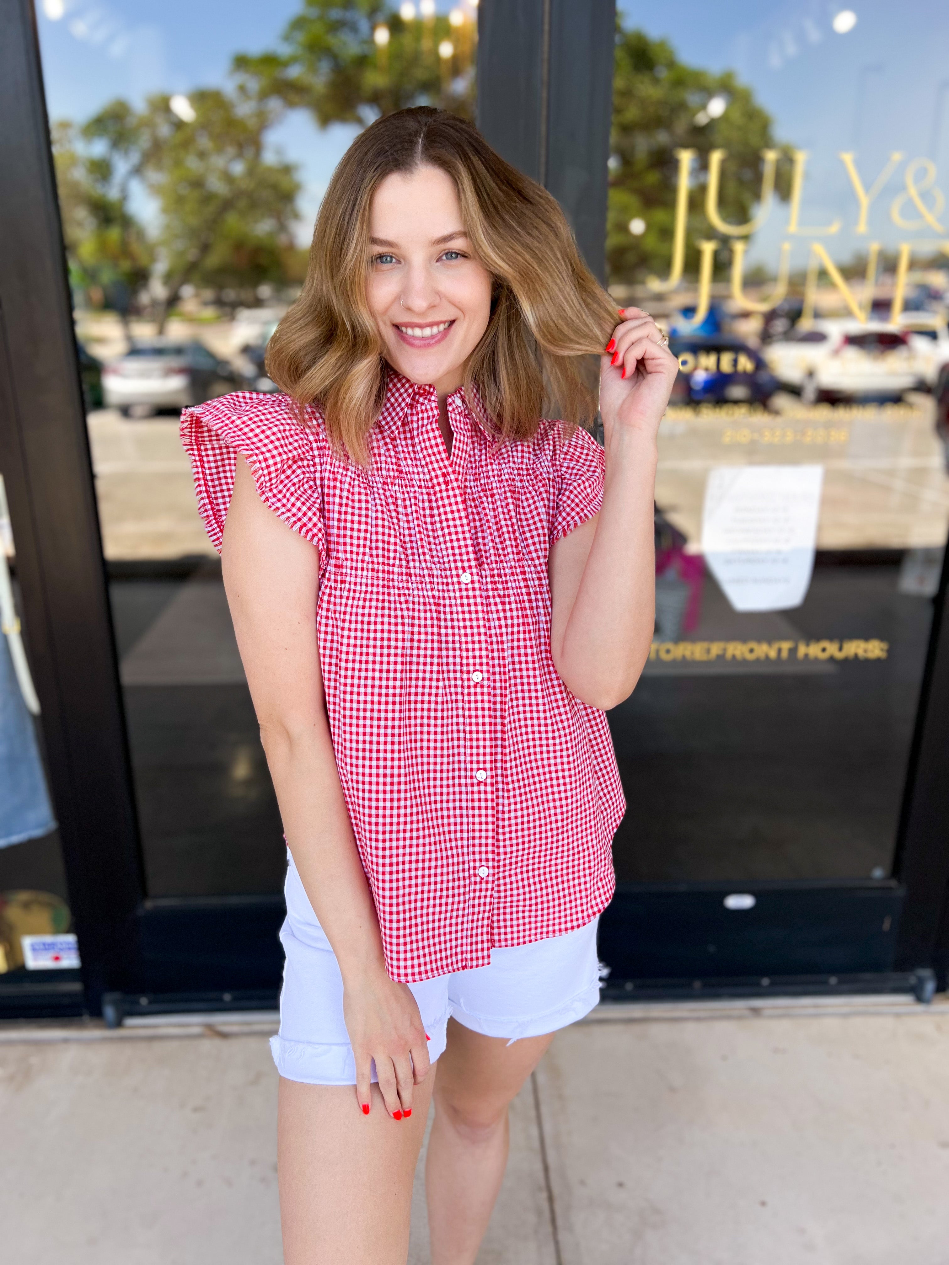 Sweet As Can Be Blouse - Red-200 Fashion Blouses-OLIVACEOUS-July & June Women's Fashion Boutique Located in San Antonio, Texas
