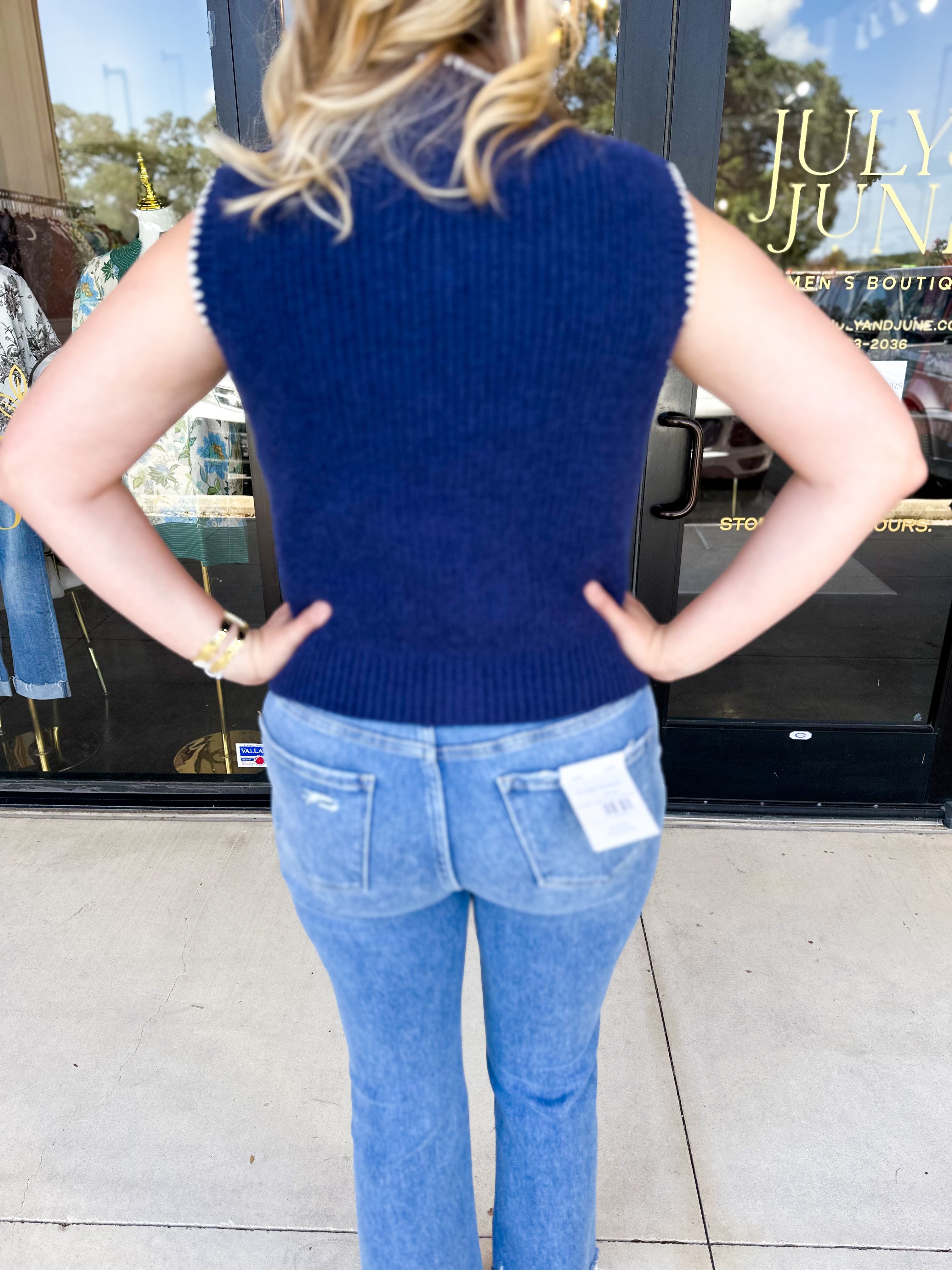 The Kate Sweater Vest - Navy-230 Sweaters/Cardis-ENTRO-July & June Women's Fashion Boutique Located in San Antonio, Texas