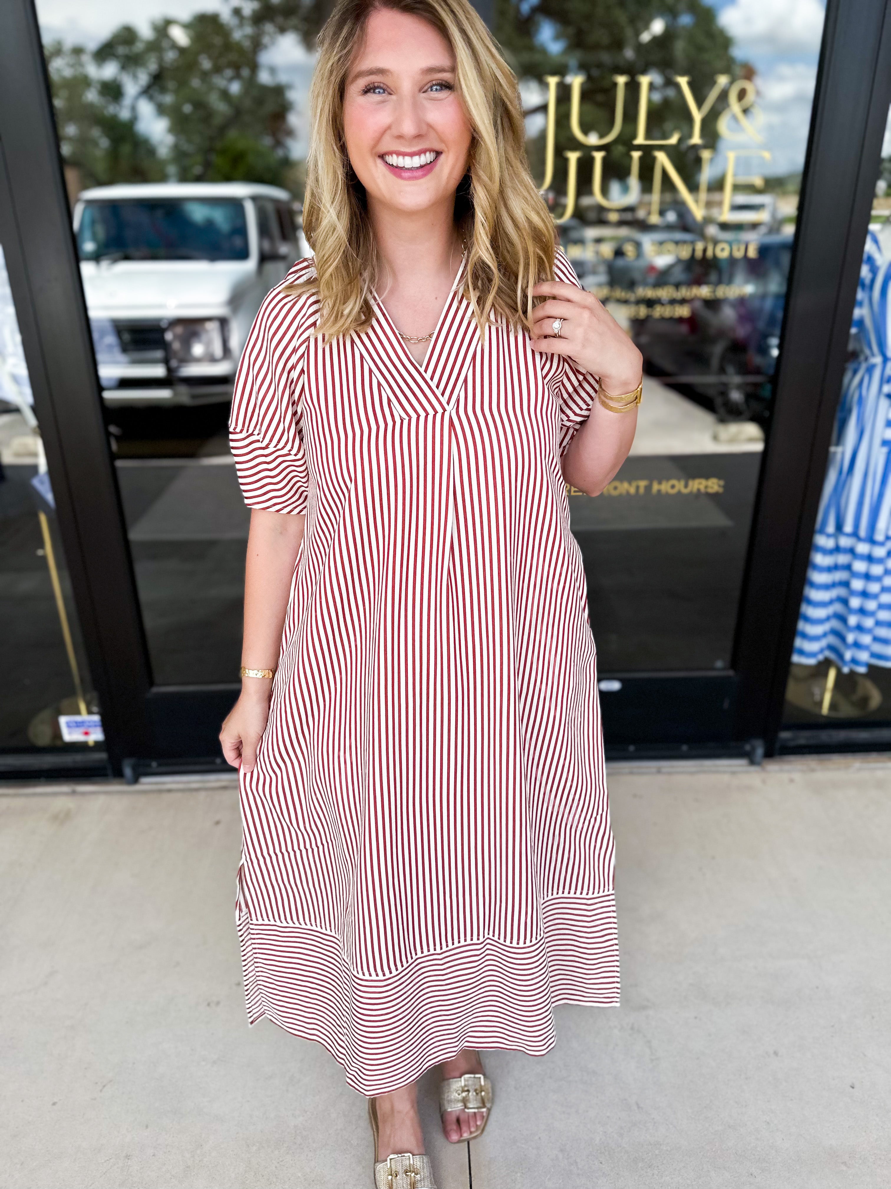 The Casey Midi Dress - Rust-500 Midi-ENTRO-July & June Women's Fashion Boutique Located in San Antonio, Texas