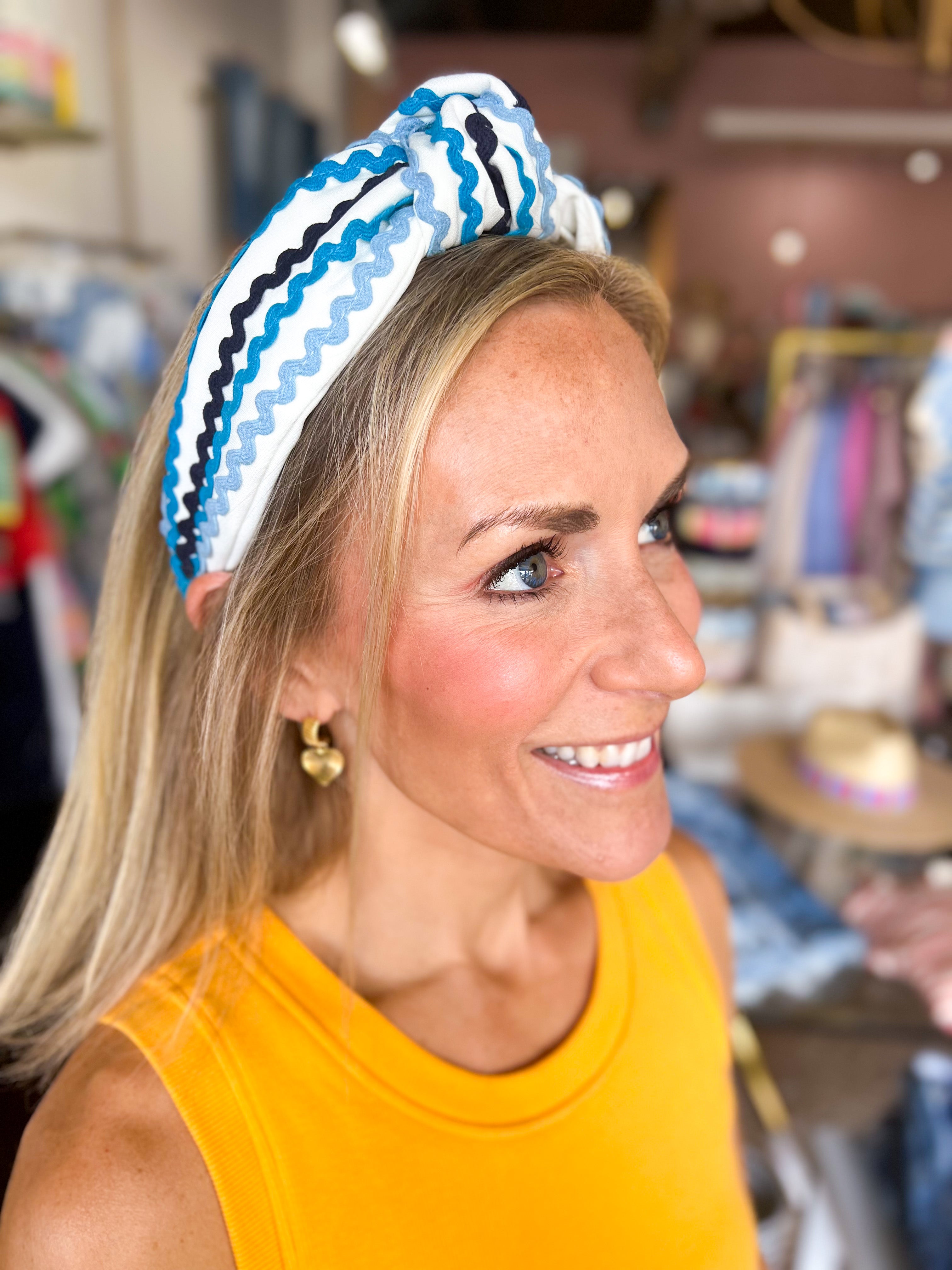 Ric Rac Knotted Headband - Blue-130 Accessories-SHIRALEAH-July & June Women's Fashion Boutique Located in San Antonio, Texas