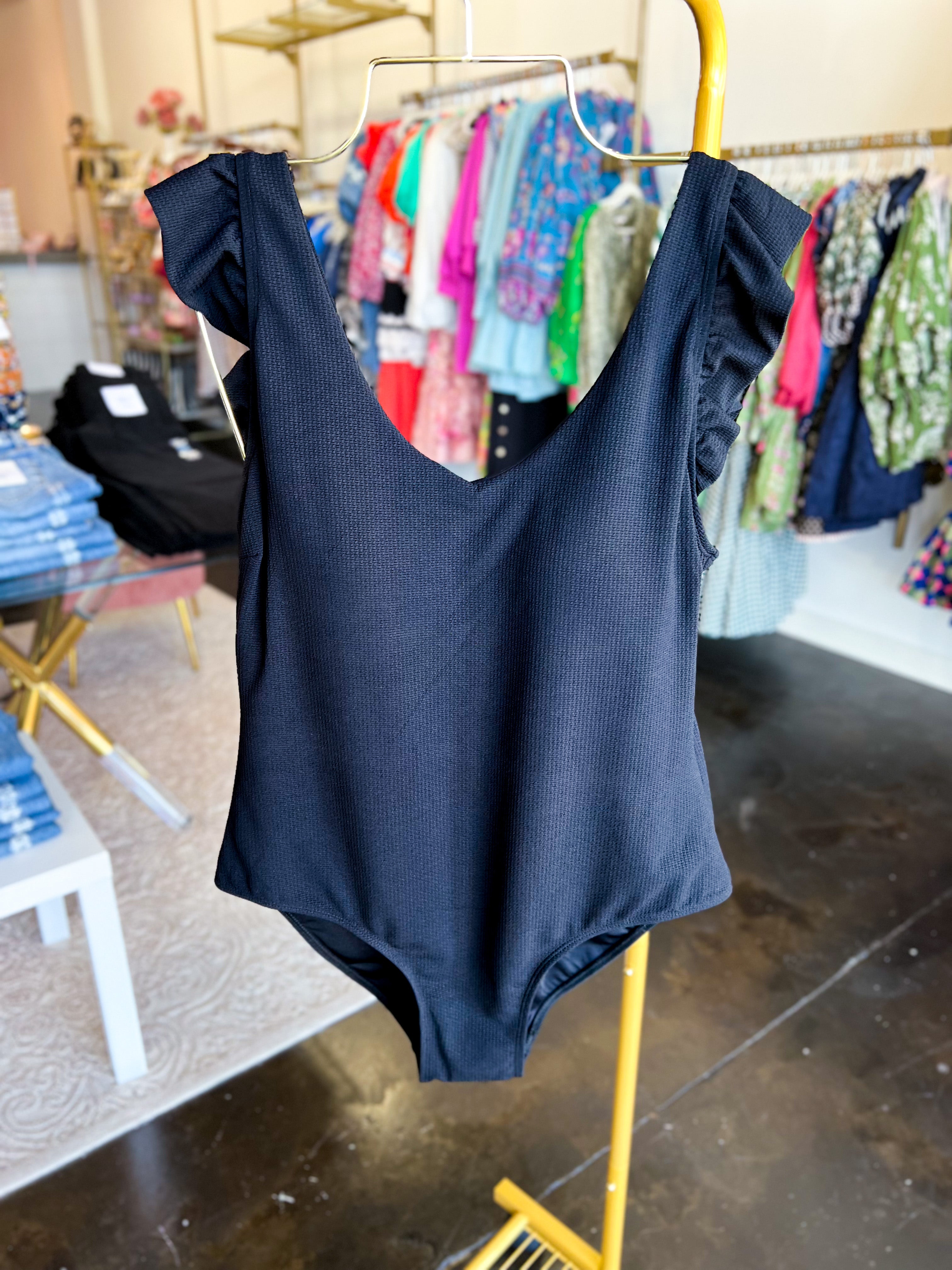 Mary Square - Mary Black One Piece Swim Suit-FINAL SALE-300 Athleisure/Lounge-MARY SQUARE-July & June Women's Fashion Boutique Located in San Antonio, Texas