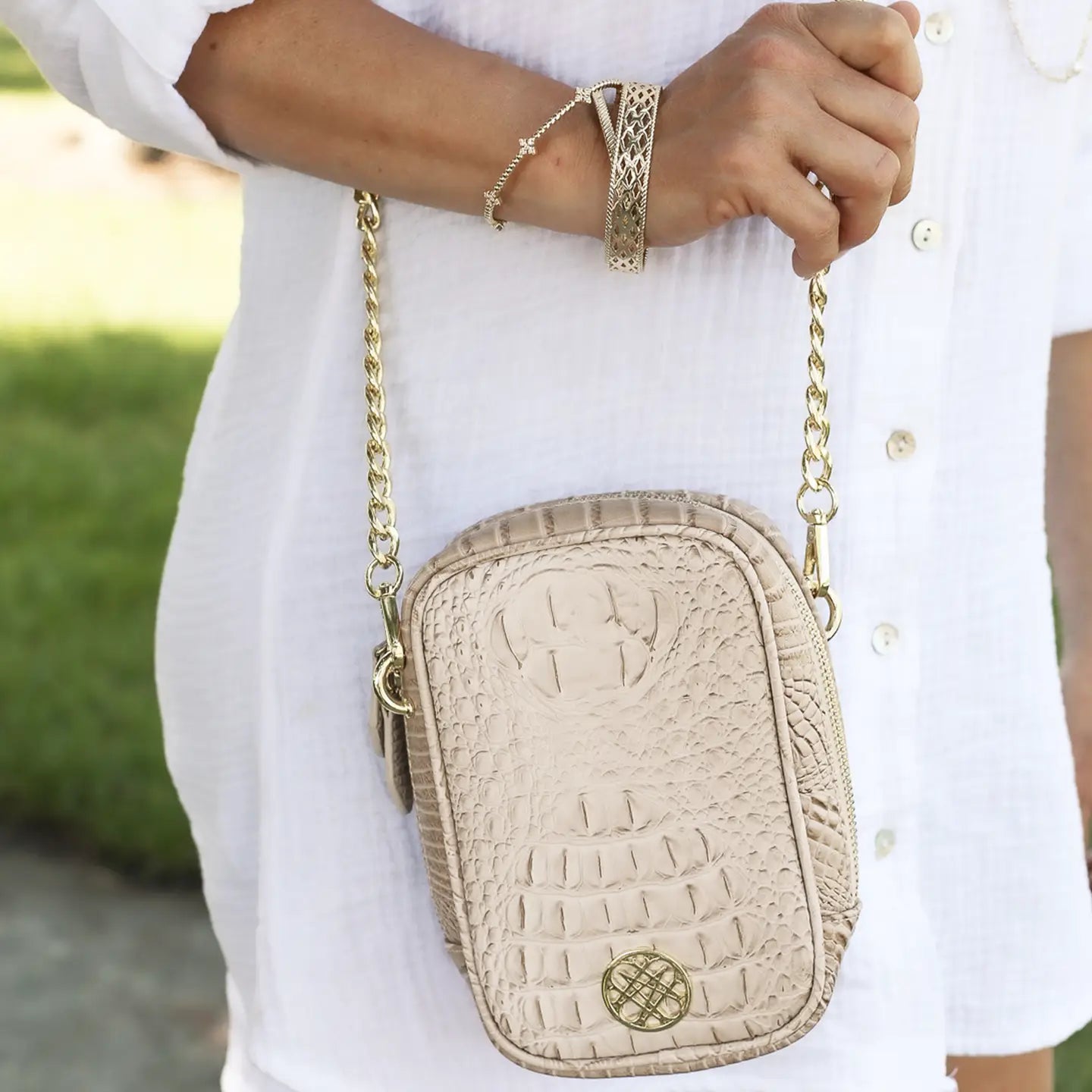 Natalie Wood - Grace Crossbody in Gold Metallic-130 Accessories-Natalie Wood-July & June Women's Fashion Boutique Located in San Antonio, Texas