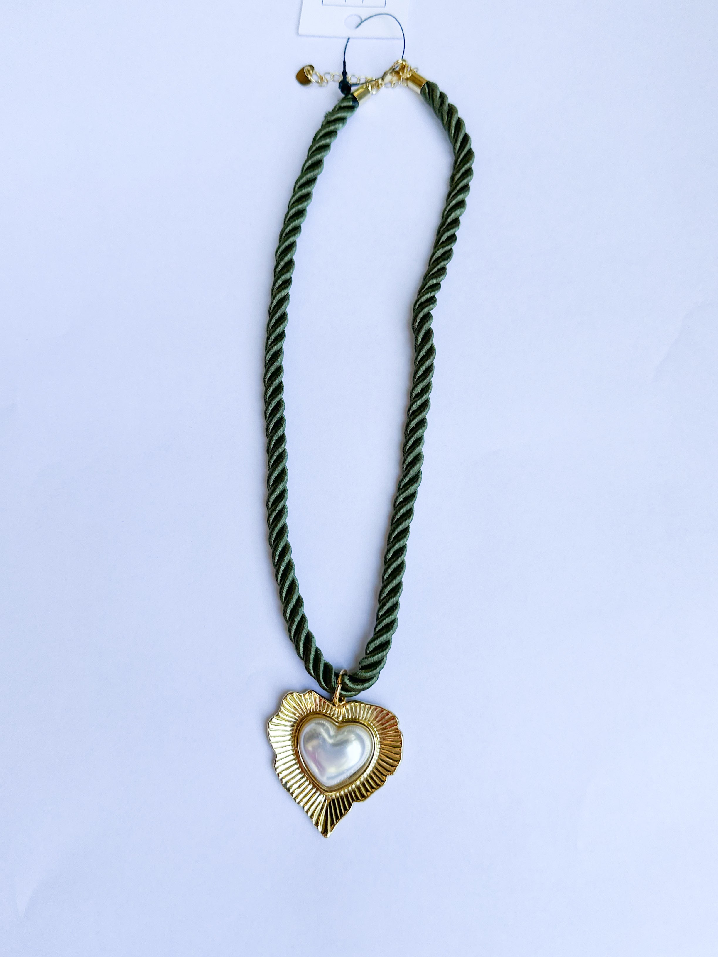 Scarf Necklace - Olive Rope Heart-110 Jewelry & Hair-HART DESIGNS-July & June Women's Fashion Boutique Located in San Antonio, Texas