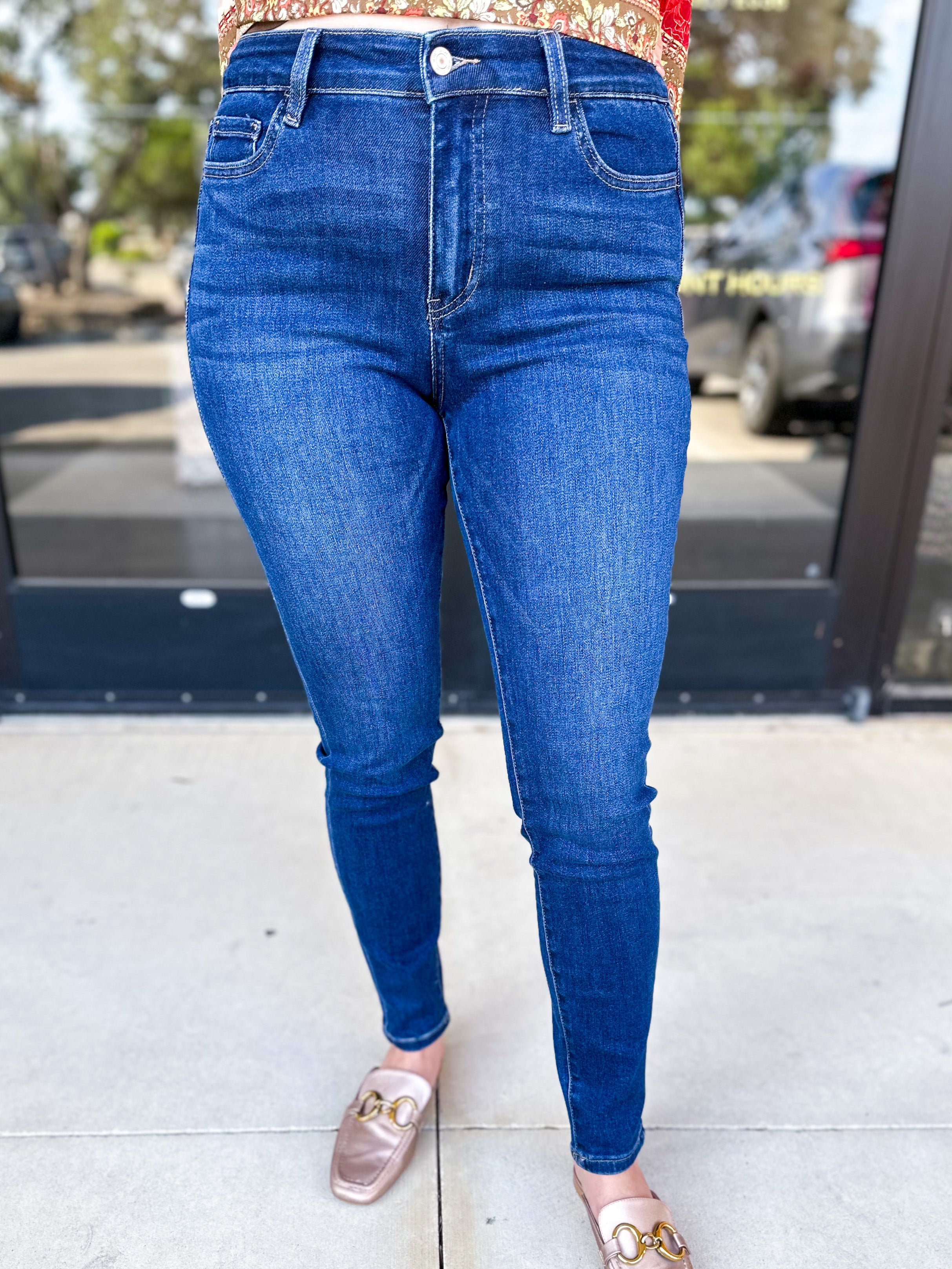 Vervet - High Rise Dark Wash Skinny Jeans-400 Pants-VEVERT BY FLYING MONKEY-July & June Women's Fashion Boutique Located in San Antonio, Texas