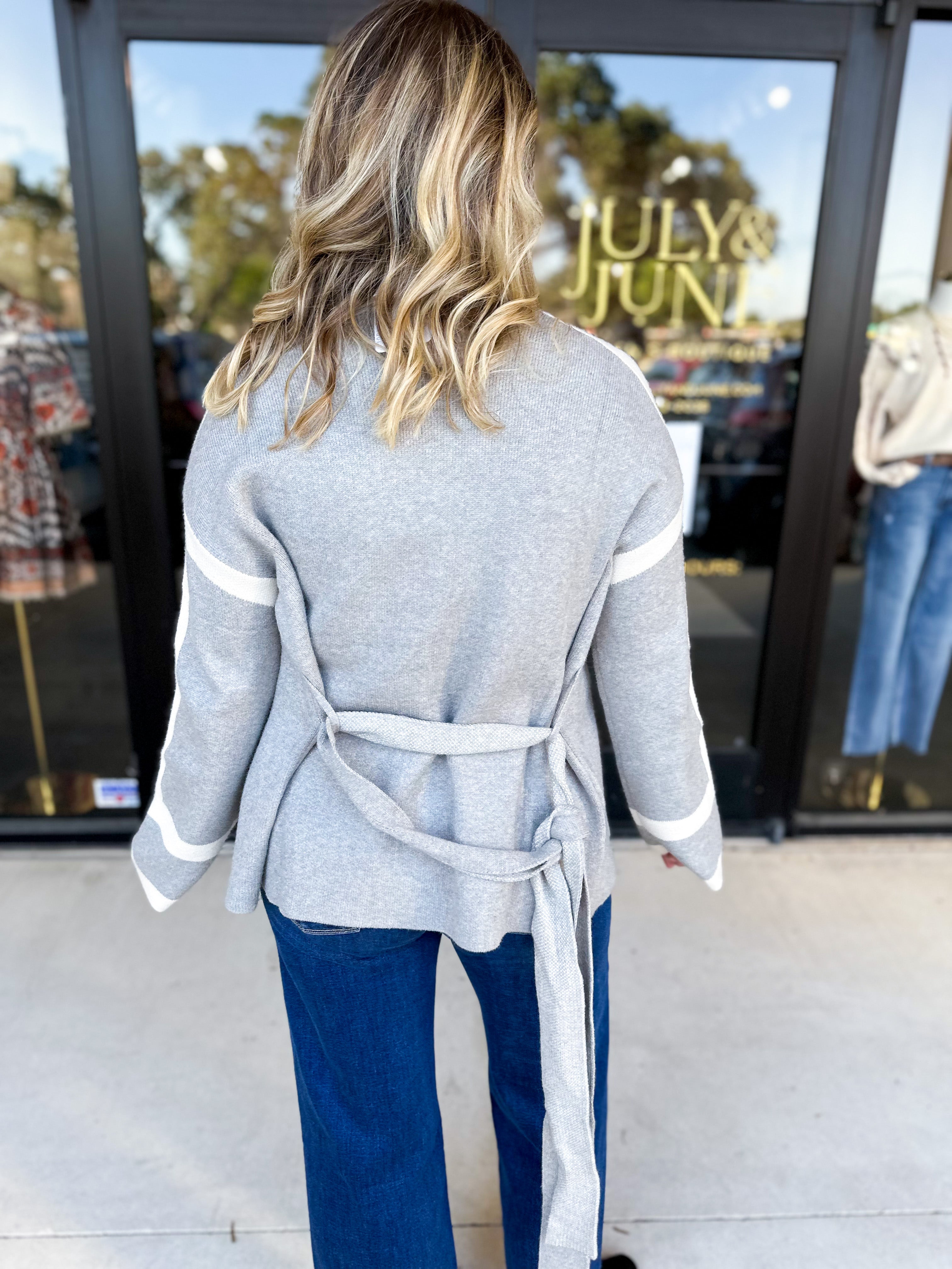 THML - Grey Color Block Cardigan-230 Sweaters/Cardis-THML-July & June Women's Fashion Boutique Located in San Antonio, Texas
