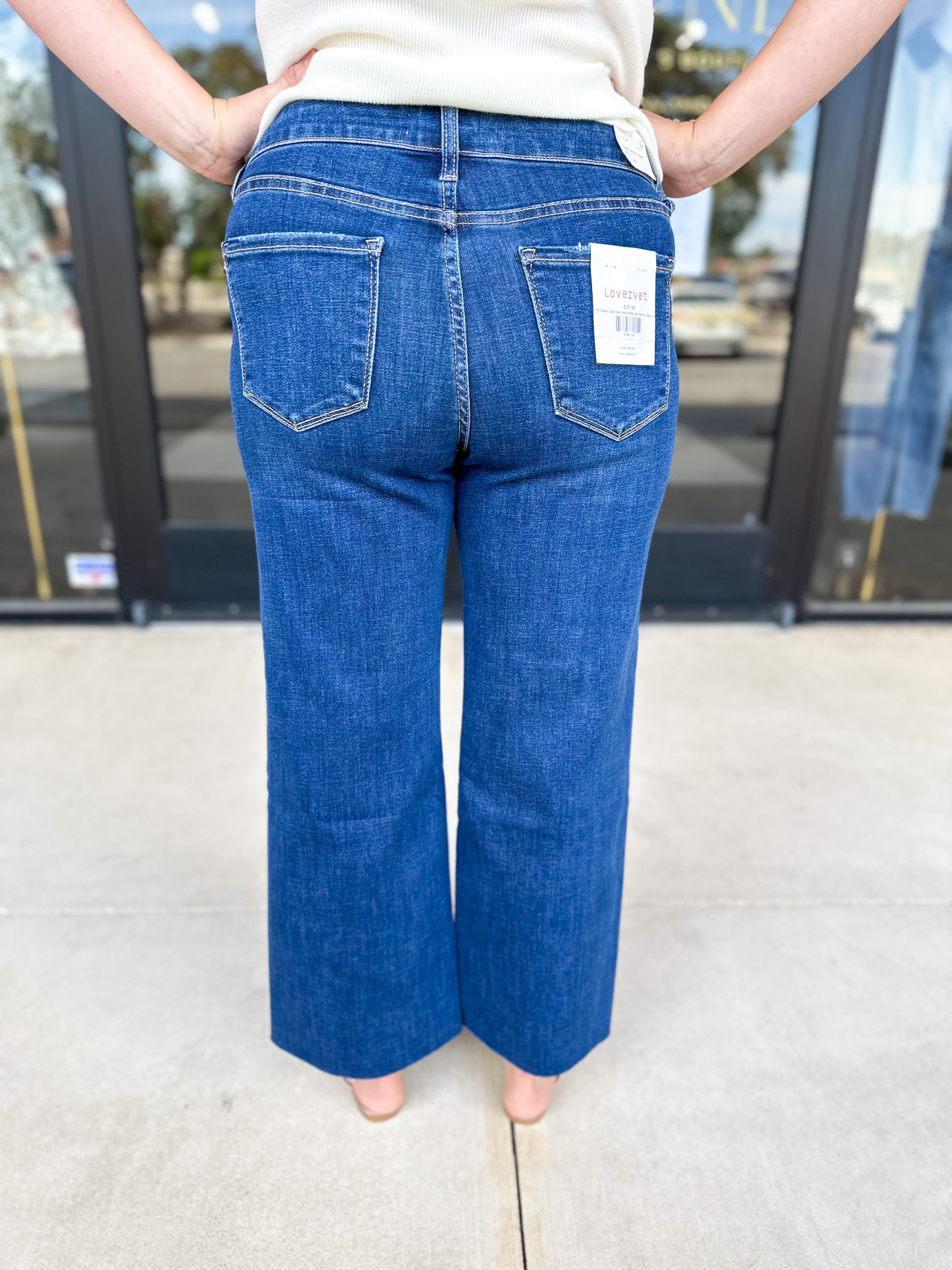 Vervet - Dark Mid Rise Wide Leg Tummy Control Jeans-400 Pants-VEVERT BY FLYING MONKEY-July & June Women's Fashion Boutique Located in San Antonio, Texas