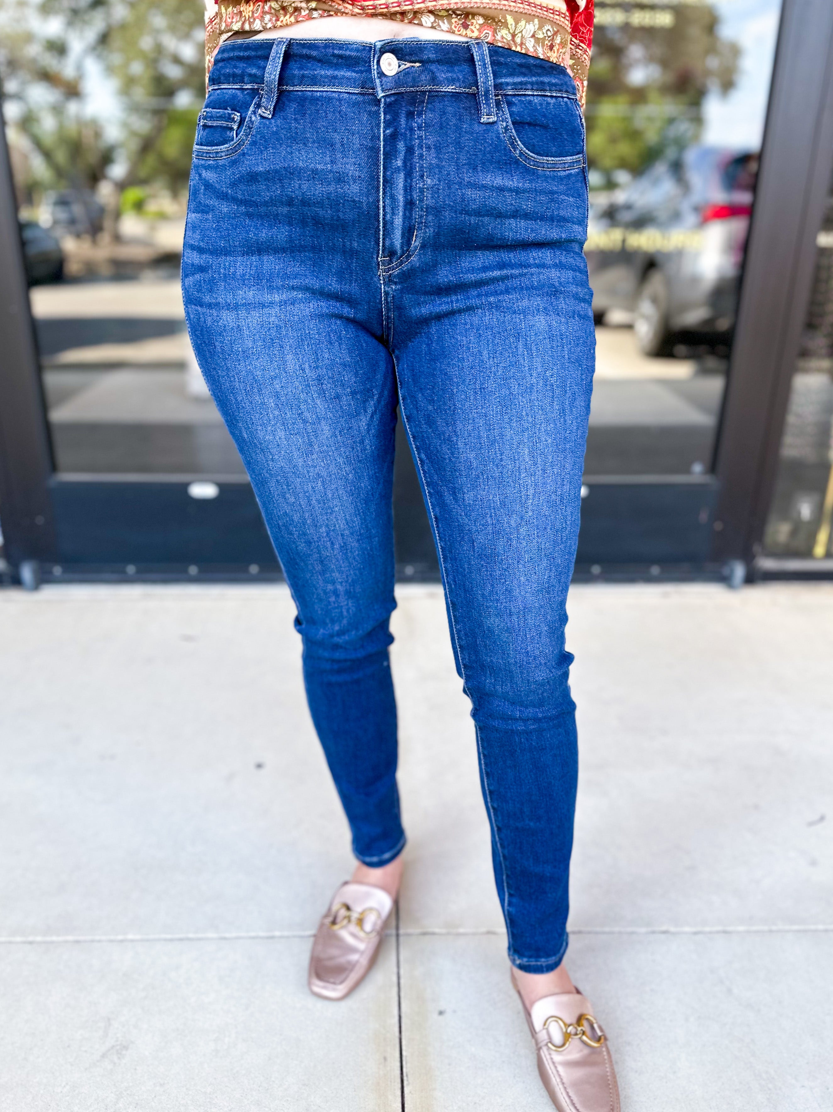 Vervet - High Rise Dark Wash Skinny Jeans-400 Pants-VEVERT BY FLYING MONKEY-July & June Women's Fashion Boutique Located in San Antonio, Texas