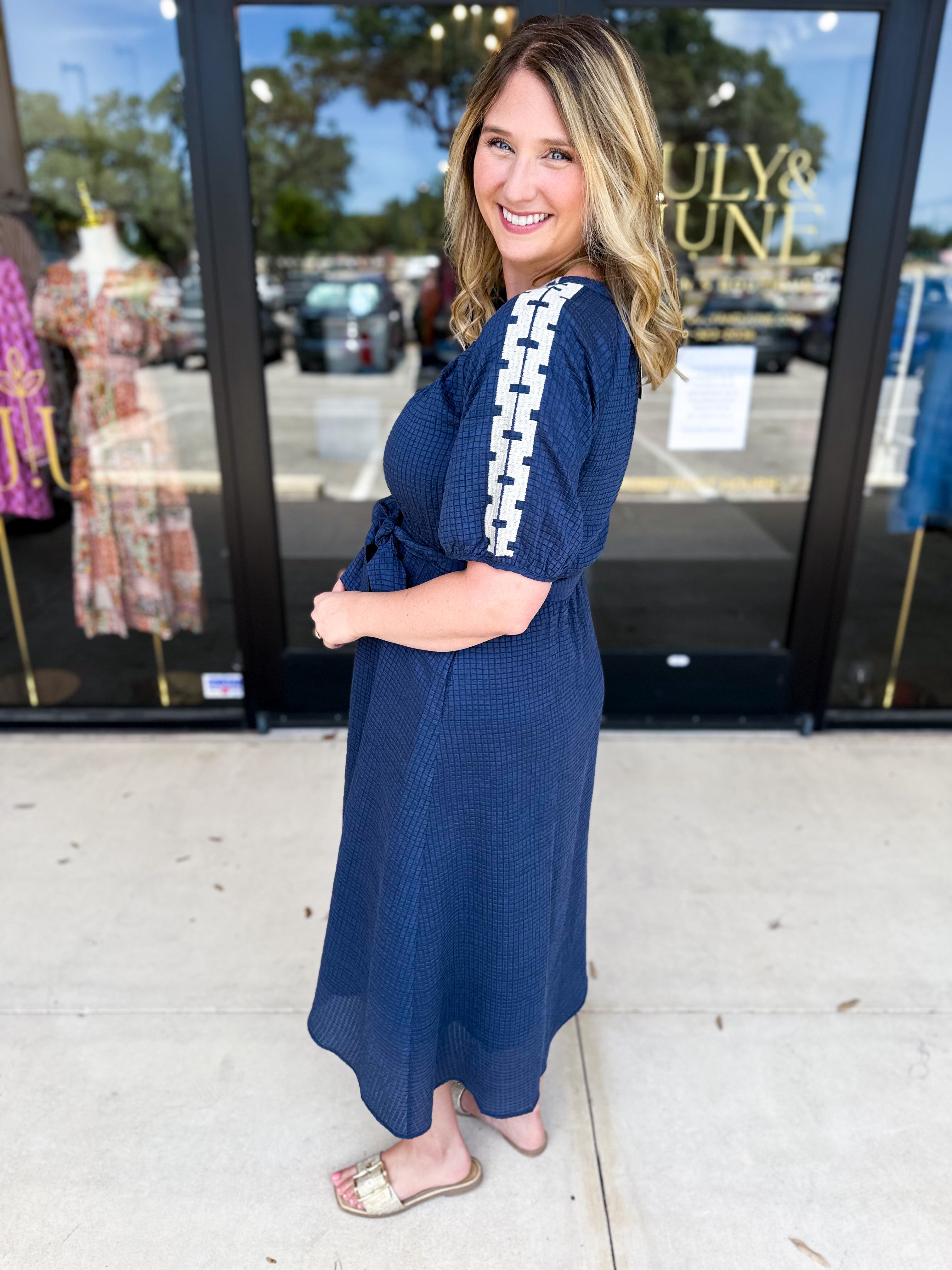 THML - Navy Midi Dress-500 Midi-THML-July & June Women's Fashion Boutique Located in San Antonio, Texas