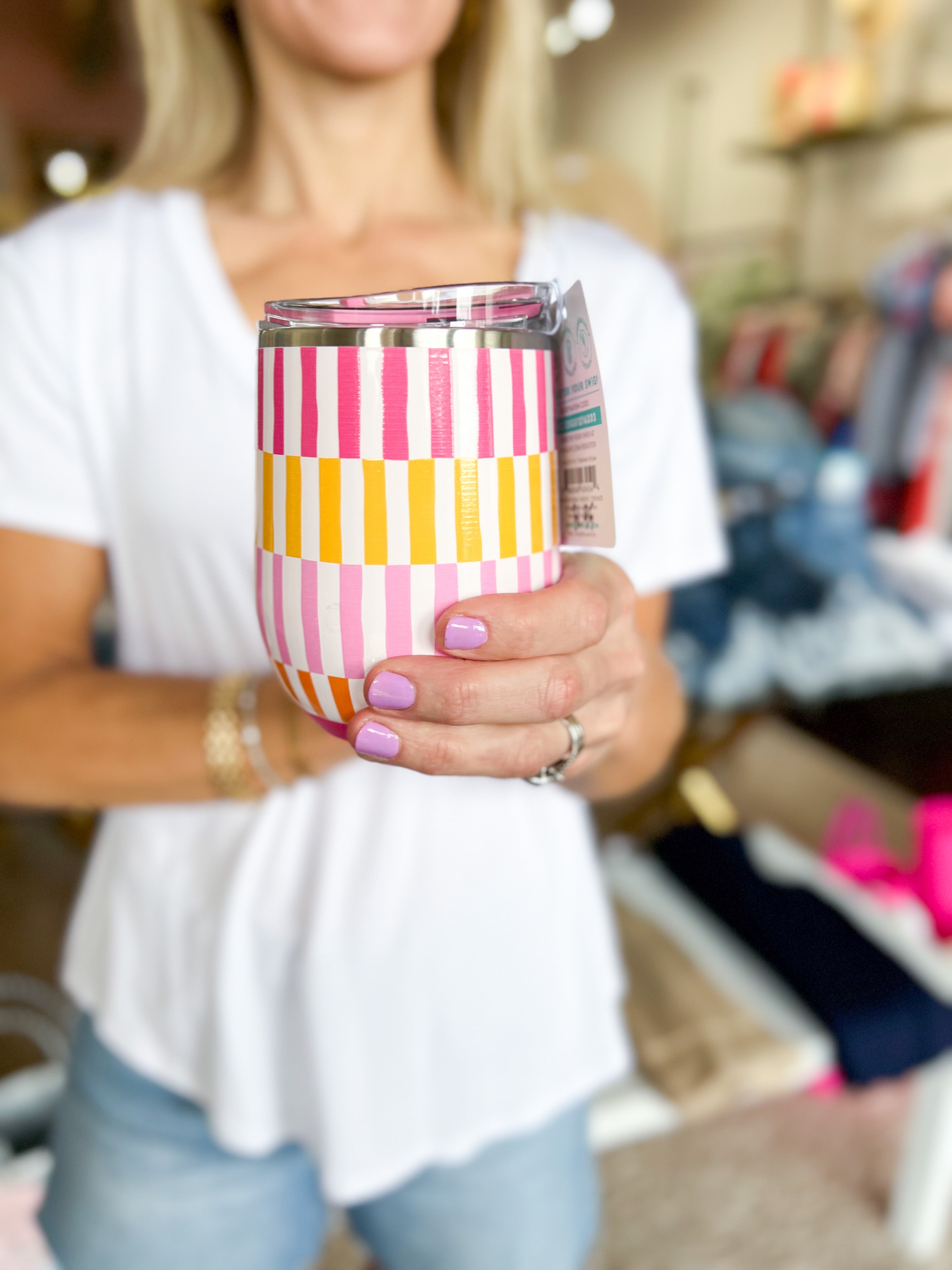 SWIG - Sherbet Stripe Stemless Wine Cup-140 Gifts + Home-SWIG-July & June Women's Fashion Boutique Located in San Antonio, Texas