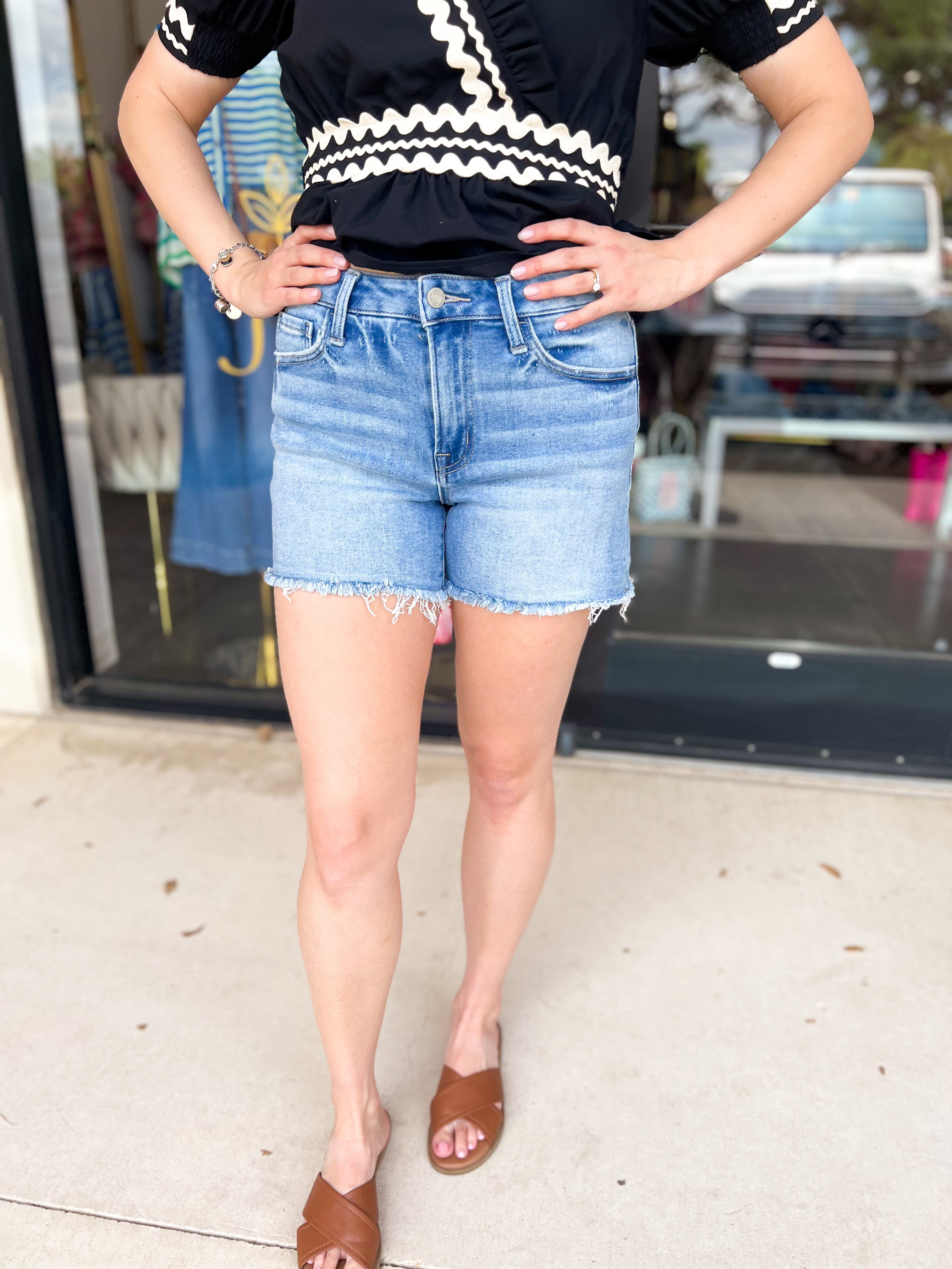 Vervet - High Rise Relaxed Denim Shorts-410 Shorts/Skirts-VEVERT BY FLYING MONKEY-July & June Women's Fashion Boutique Located in San Antonio, Texas