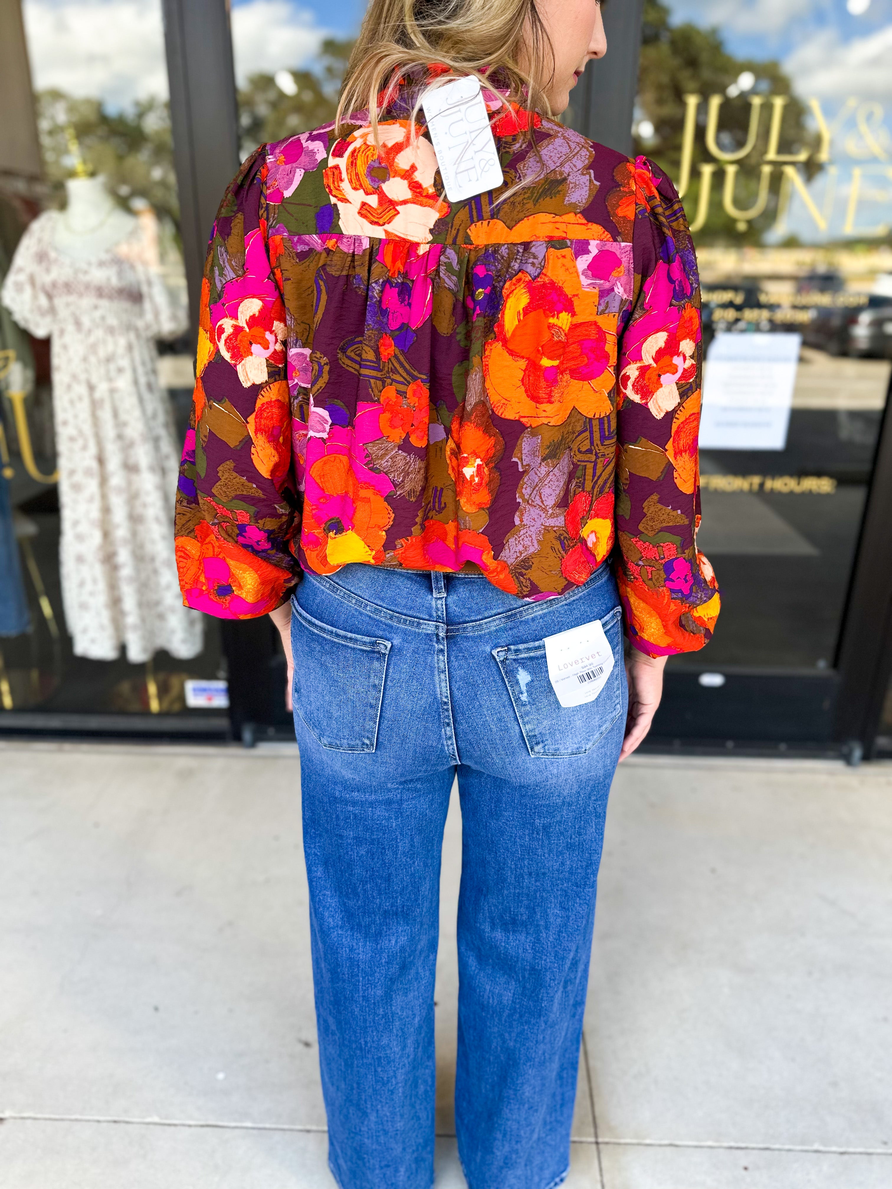 Vibrant Fall Florals Blouse-200 Fashion Blouses-FATE-July & June Women's Fashion Boutique Located in San Antonio, Texas