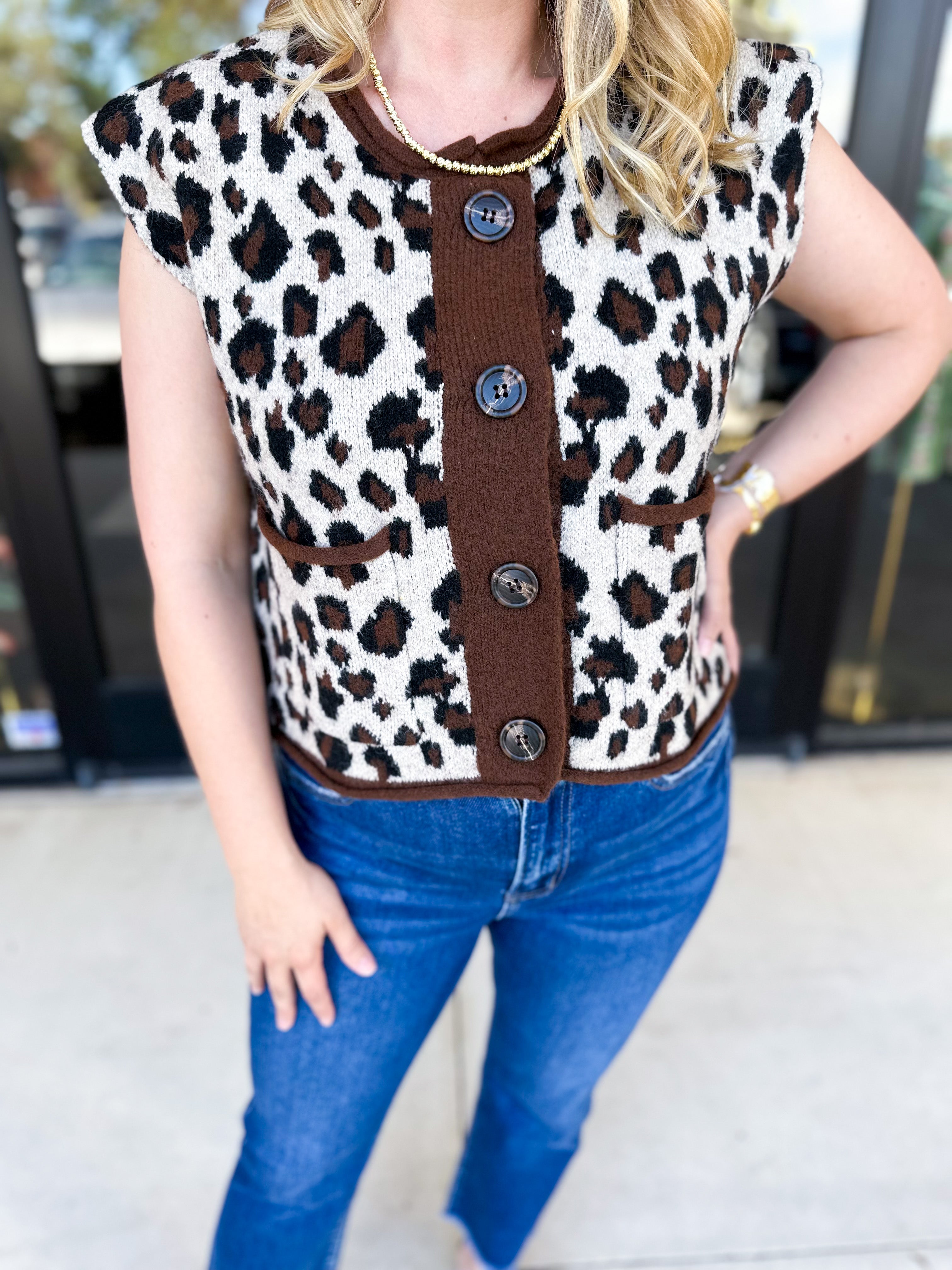 Trendy Cheetah Button Cardigan-230 Sweaters/Cardis-ENTRO-July & June Women's Fashion Boutique Located in San Antonio, Texas