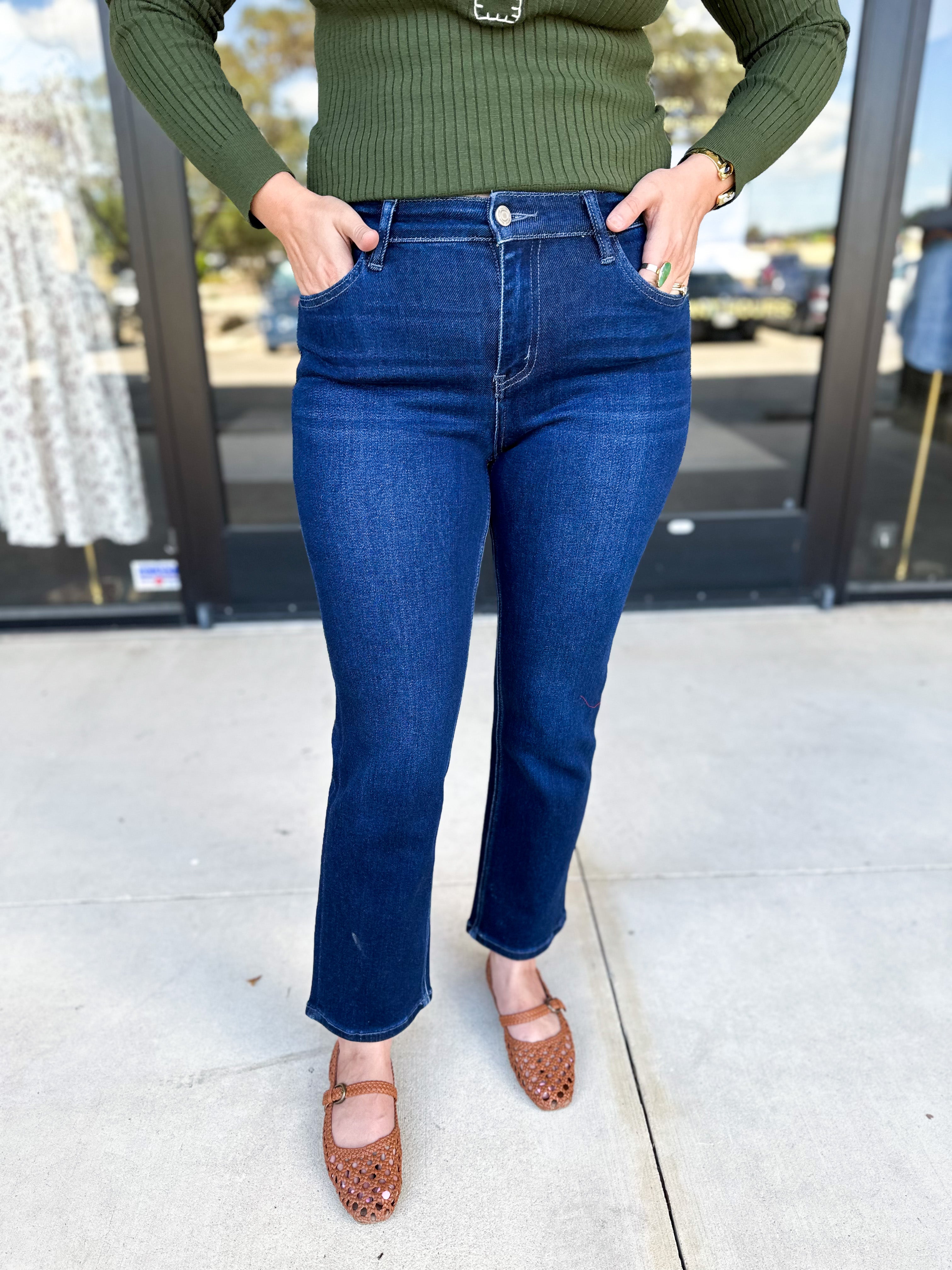 Vervet - Mid Rise Dark Wash Slim Straight Jeans-400 Pants-VEVERT BY FLYING MONKEY-July & June Women's Fashion Boutique Located in San Antonio, Texas