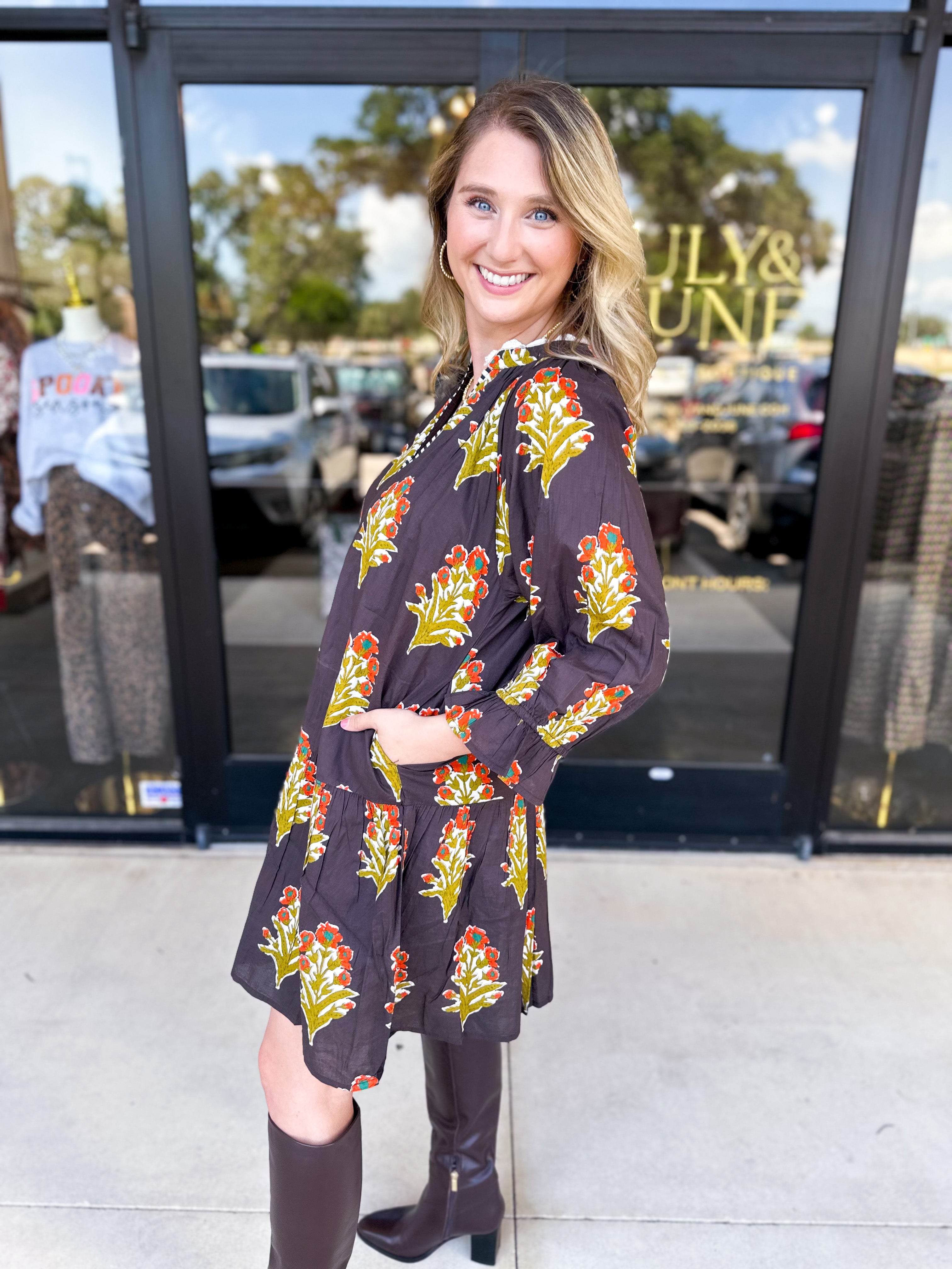 THML - Black Floral Mini Dress-510 Mini-THML-July & June Women's Fashion Boutique Located in San Antonio, Texas
