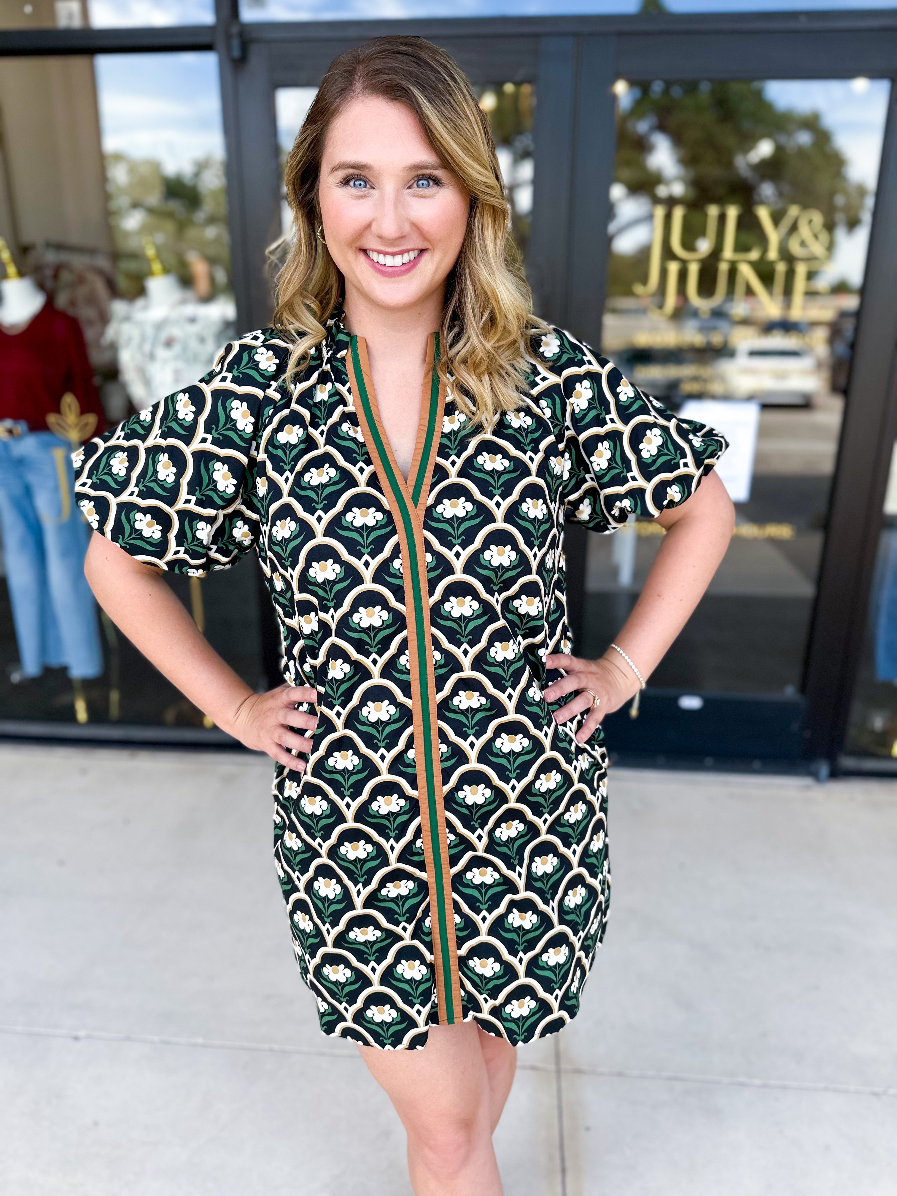 Retro Floral Mini Dress - Black-510 Mini-ENTRO-July & June Women's Fashion Boutique Located in San Antonio, Texas