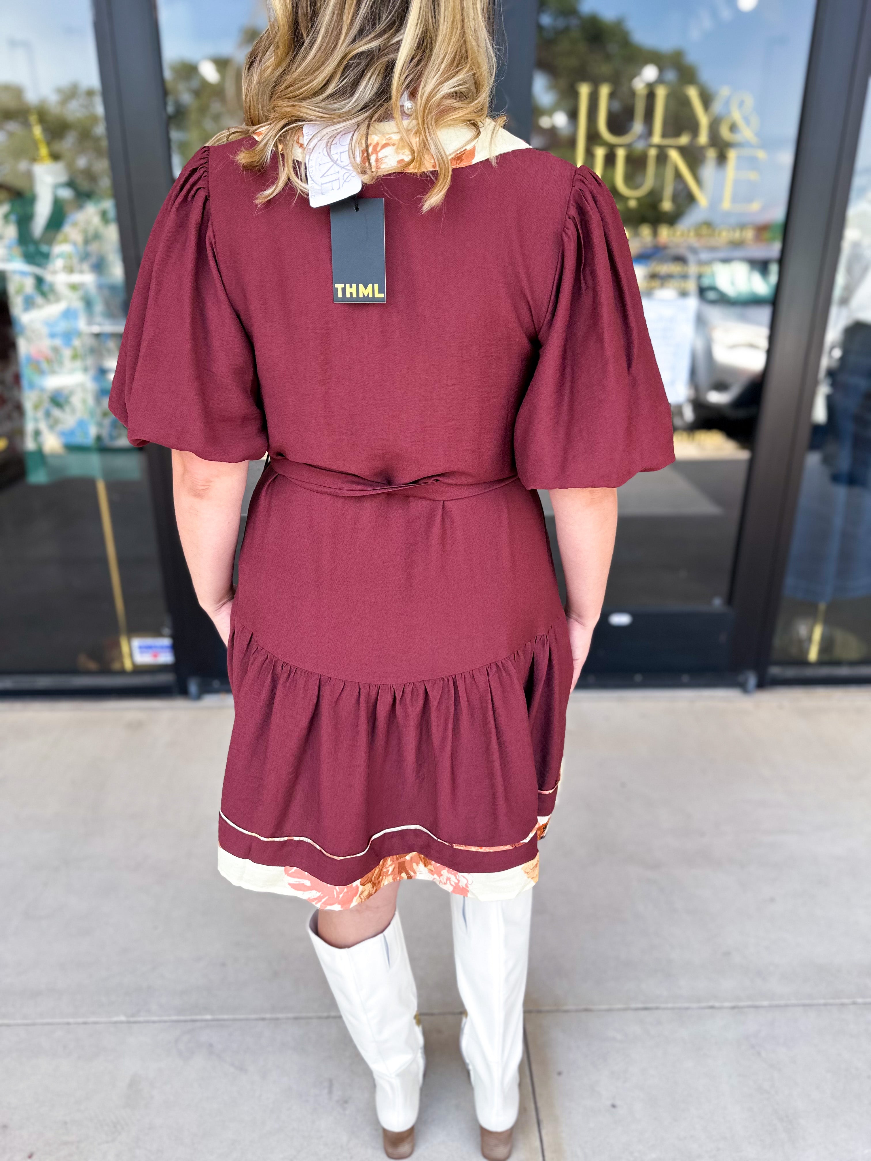 THML - Maroon Floral Mini Dress-510 Mini-THML-July & June Women's Fashion Boutique Located in San Antonio, Texas