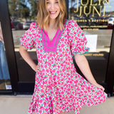 Pink Floral Garden Mini Dress-510 Mini-ENTRO-July & June Women's Fashion Boutique Located in San Antonio, Texas