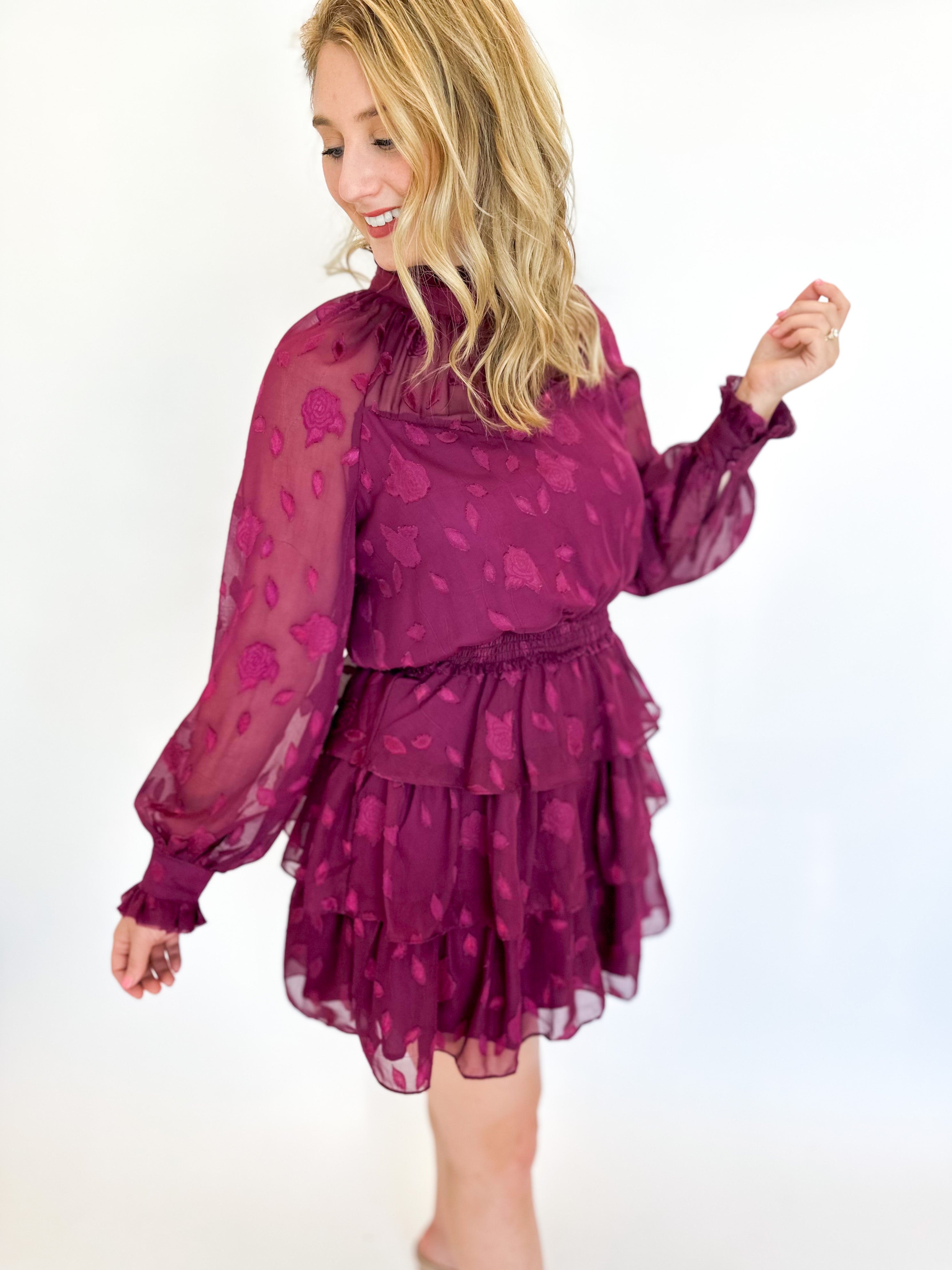 Merlot Sheer Romance Mini Dress-510 Mini-FATE-July & June Women's Fashion Boutique Located in San Antonio, Texas