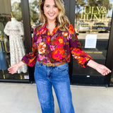 Vibrant Fall Florals Blouse-200 Fashion Blouses-FATE-July & June Women's Fashion Boutique Located in San Antonio, Texas