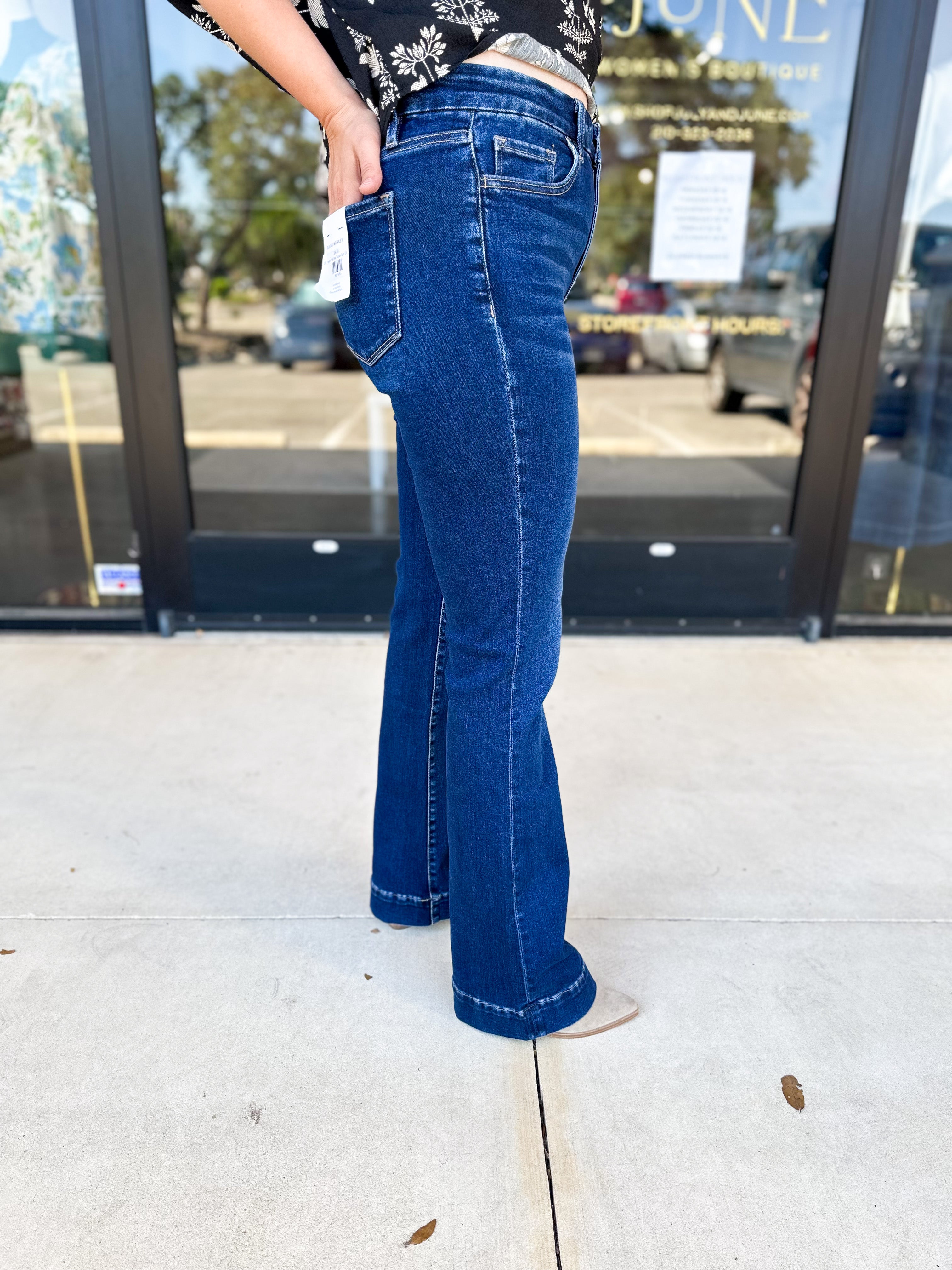 Vervet - High Rise Trouser Boot Cut Jeans-400 Pants-VEVERT BY FLYING MONKEY-July & June Women's Fashion Boutique Located in San Antonio, Texas