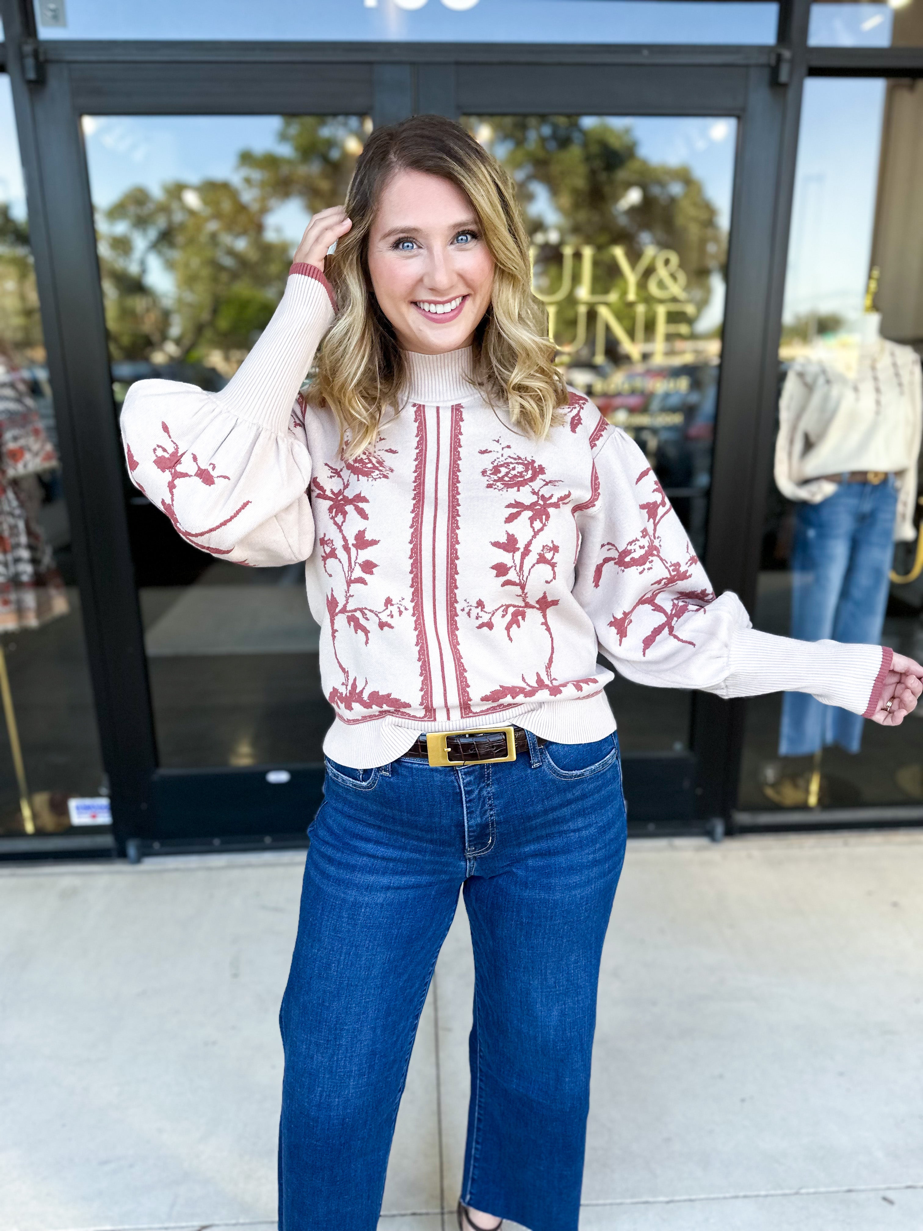 The Vintage Floral Sweater - Cream-230 Sweaters/Cardis-FATE-July & June Women's Fashion Boutique Located in San Antonio, Texas